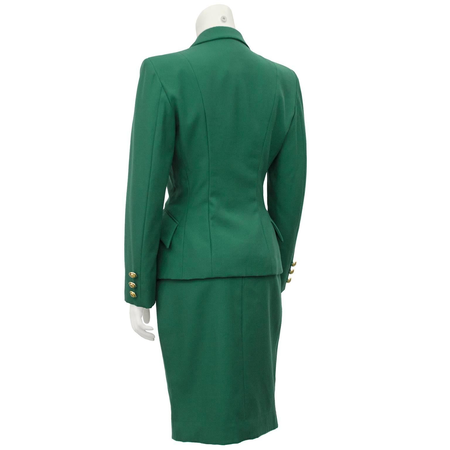 Vert Tailleur jupe en laine vert Kelly Moschino Cheap and Chic des années 1980  en vente