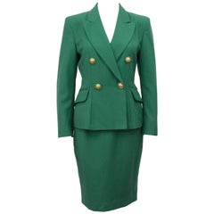 Tailleur jupe en laine vert Kelly Moschino Cheap and Chic des années 1980