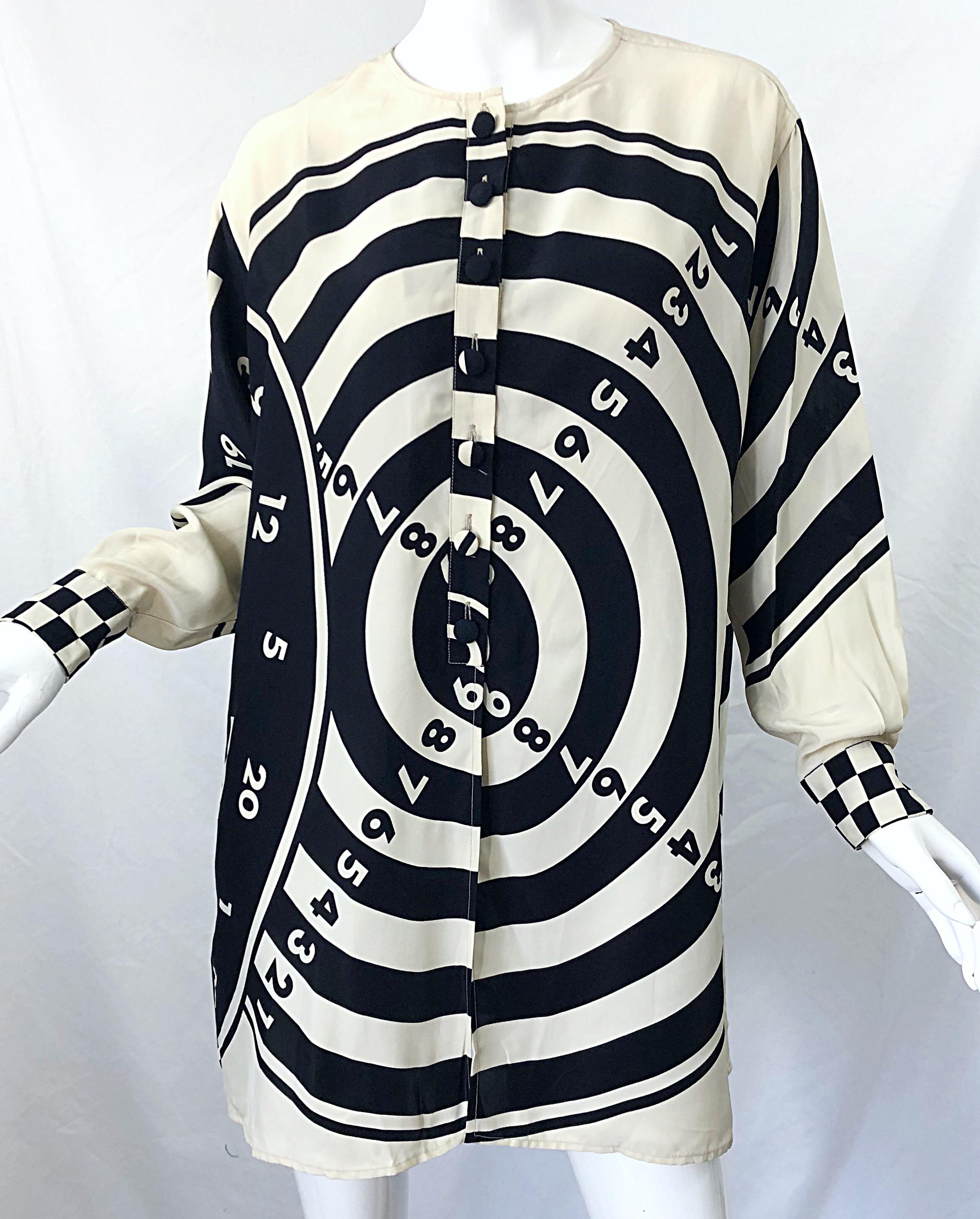 1980er Moschino Cheap & Chic Bullseye Schwarz und Weiß Größe 8 Vintage Tunika Kleid im Angebot 6