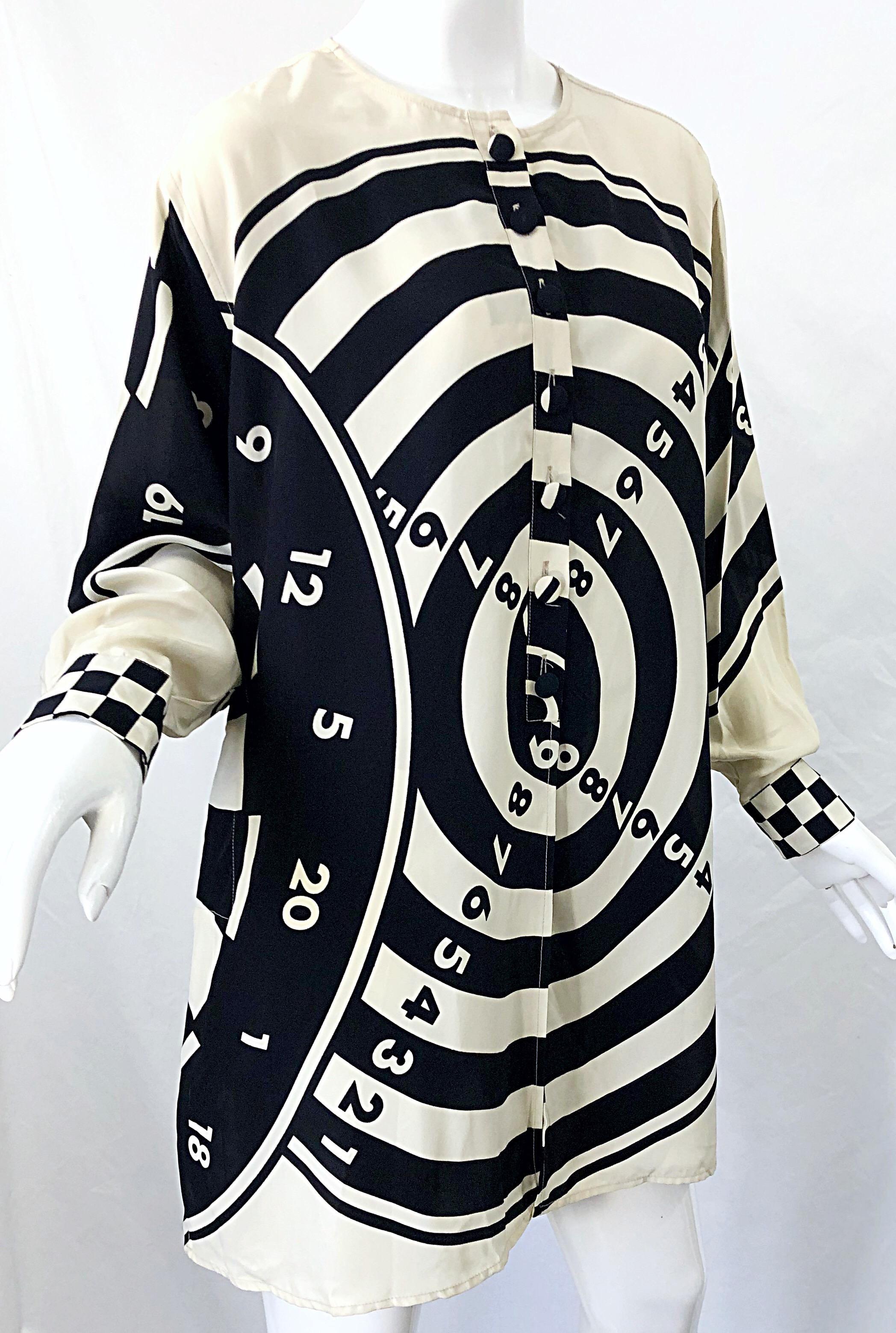 1980er Moschino Cheap & Chic Bullseye Schwarz und Weiß Größe 8 Vintage Tunika Kleid im Angebot 7