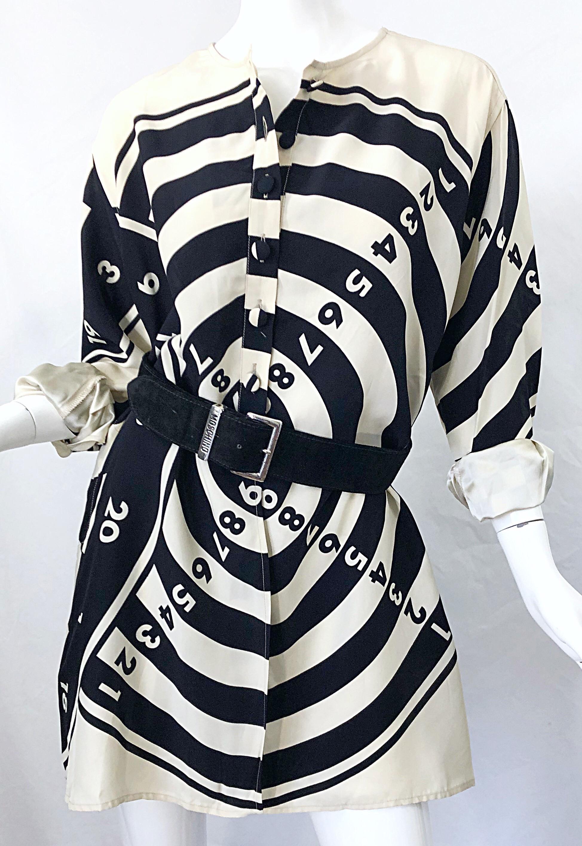 1980s Moschino Cheap & Chic Bullseye Black and White Size 8 Vintage Tunic Dress For Sale 10
