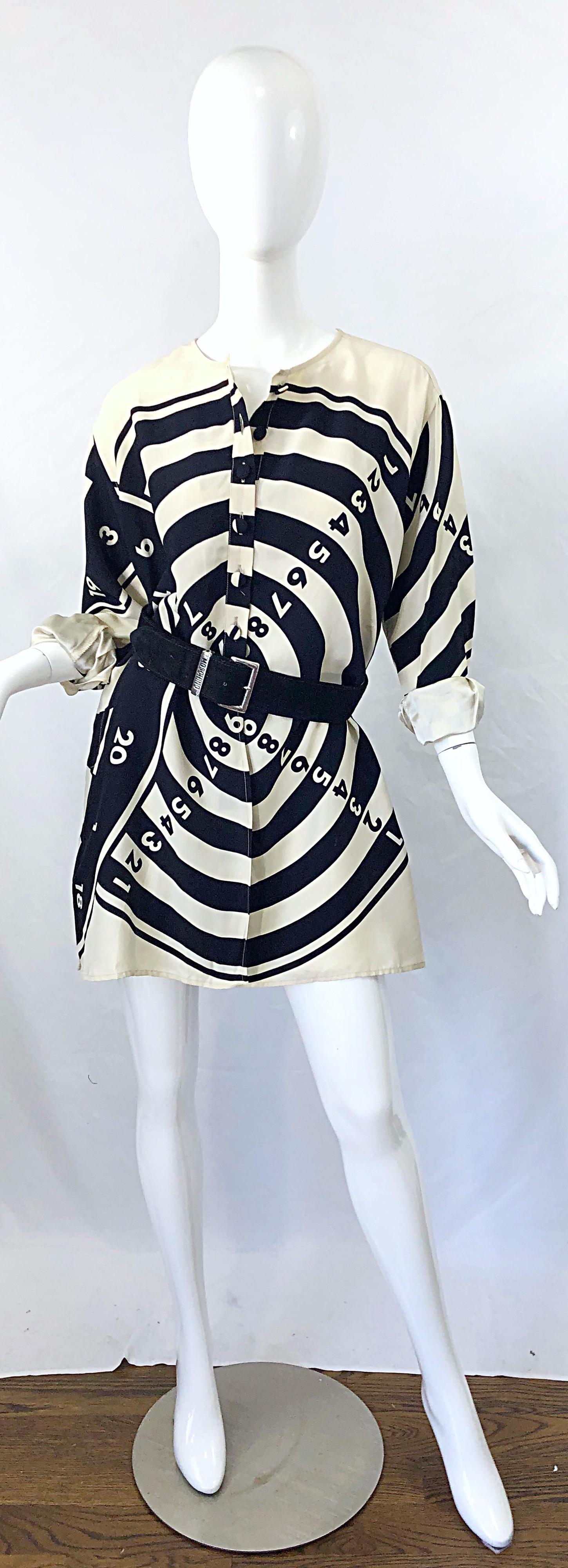 1980s Moschino Cheap & Chic Bullseye Black and White Size 8 Vintage Tunic Dress For Sale 1
