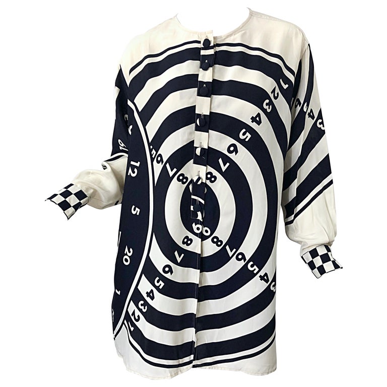 1980s Moschino Cheap and Chic Bullseye Black and White Size 8 Vintage Tunic  Dress For Sale at 1stDibs
