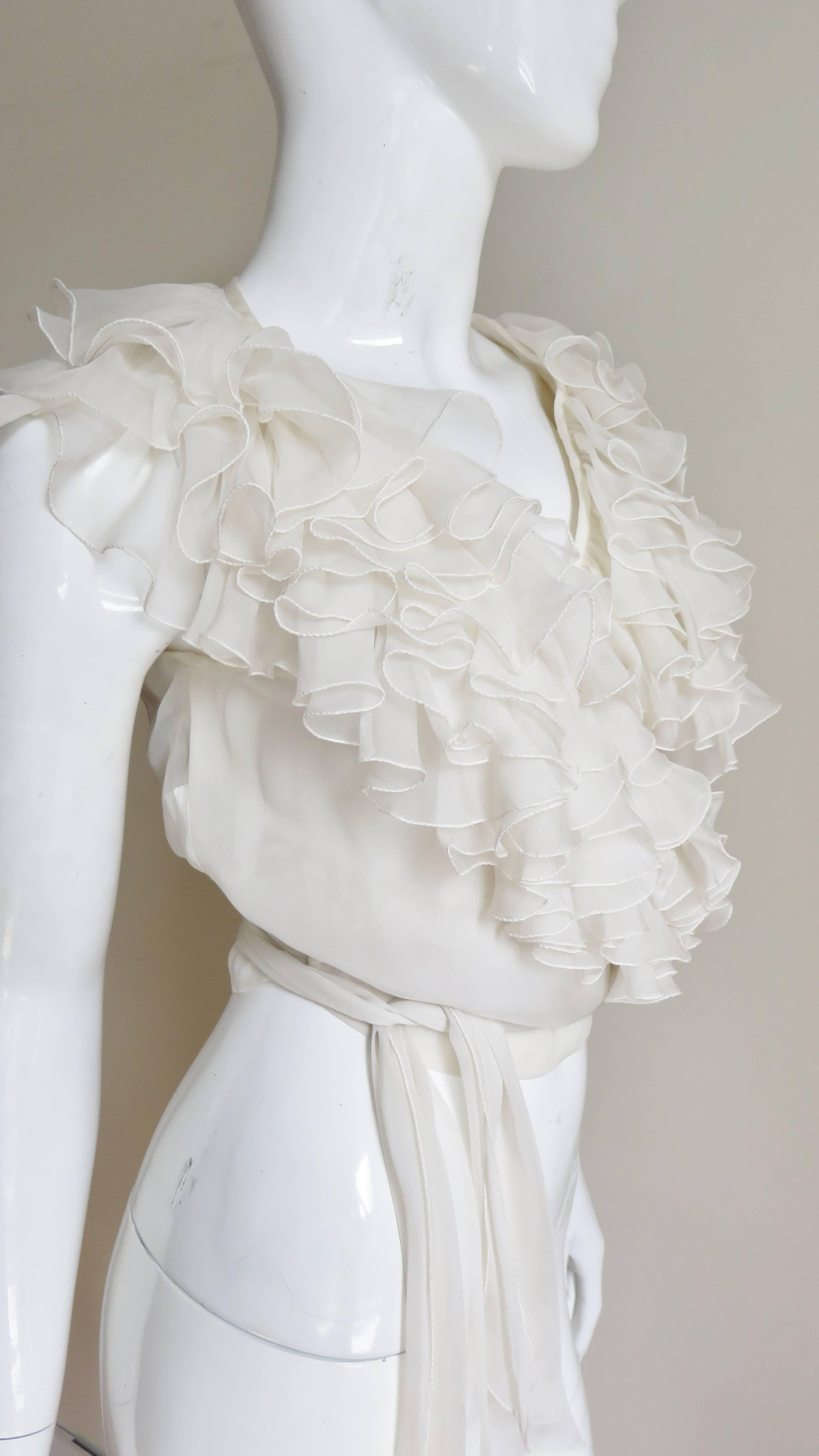 Moschino Couture New Wrap Ruffle Silk Top 1980s In New Condition In Water Mill, NY