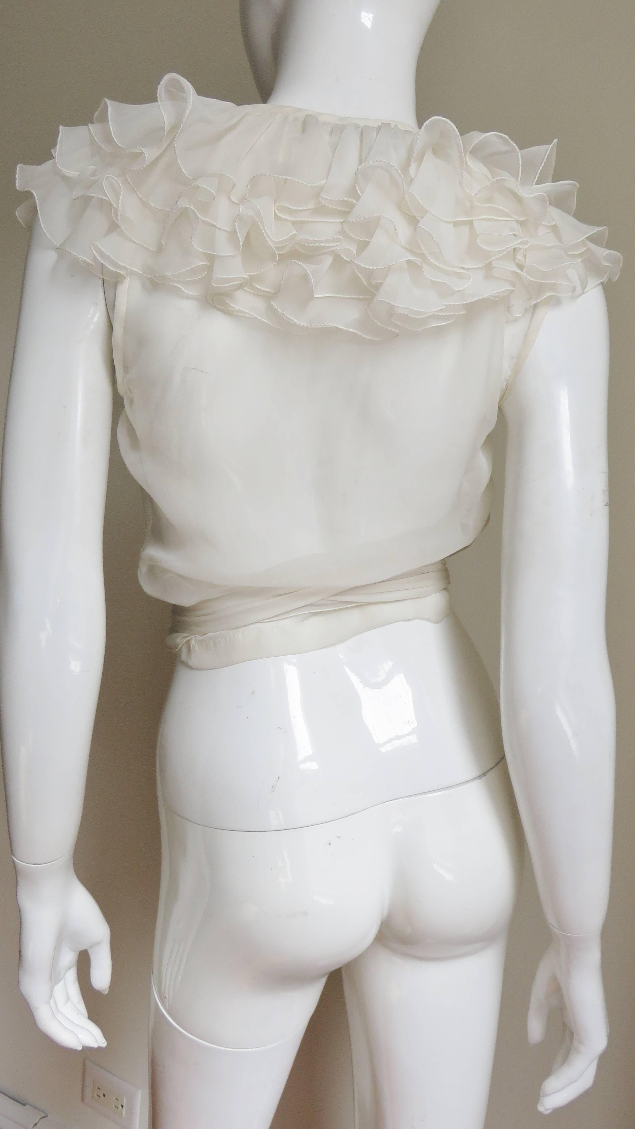 Women's Moschino Couture New Wrap Ruffle Silk Top 1980s