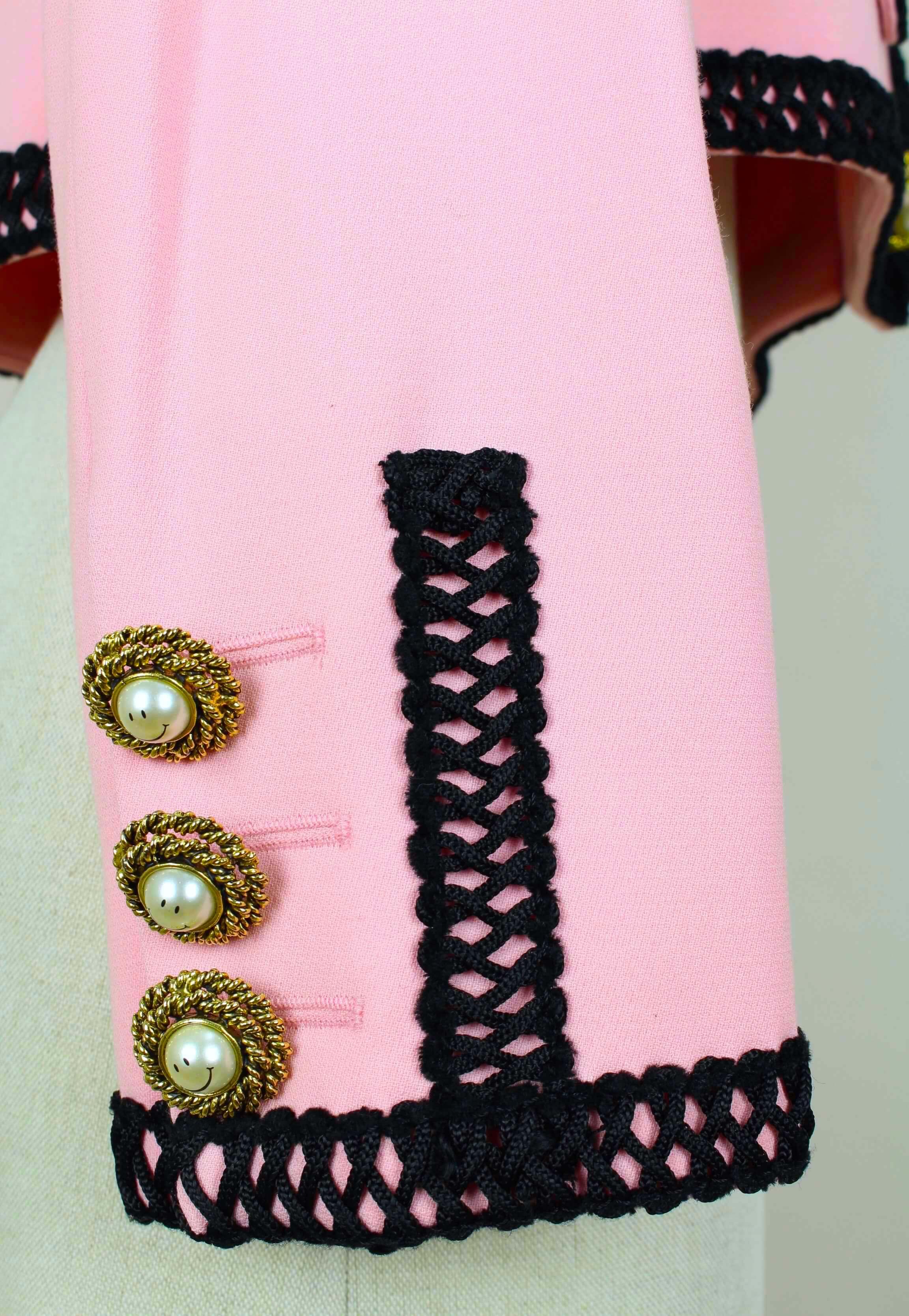 MOSCHINO COUTURE! Pink Wool Smiley Face Buttons Chanel Inspired Jacket, c. 1992 4