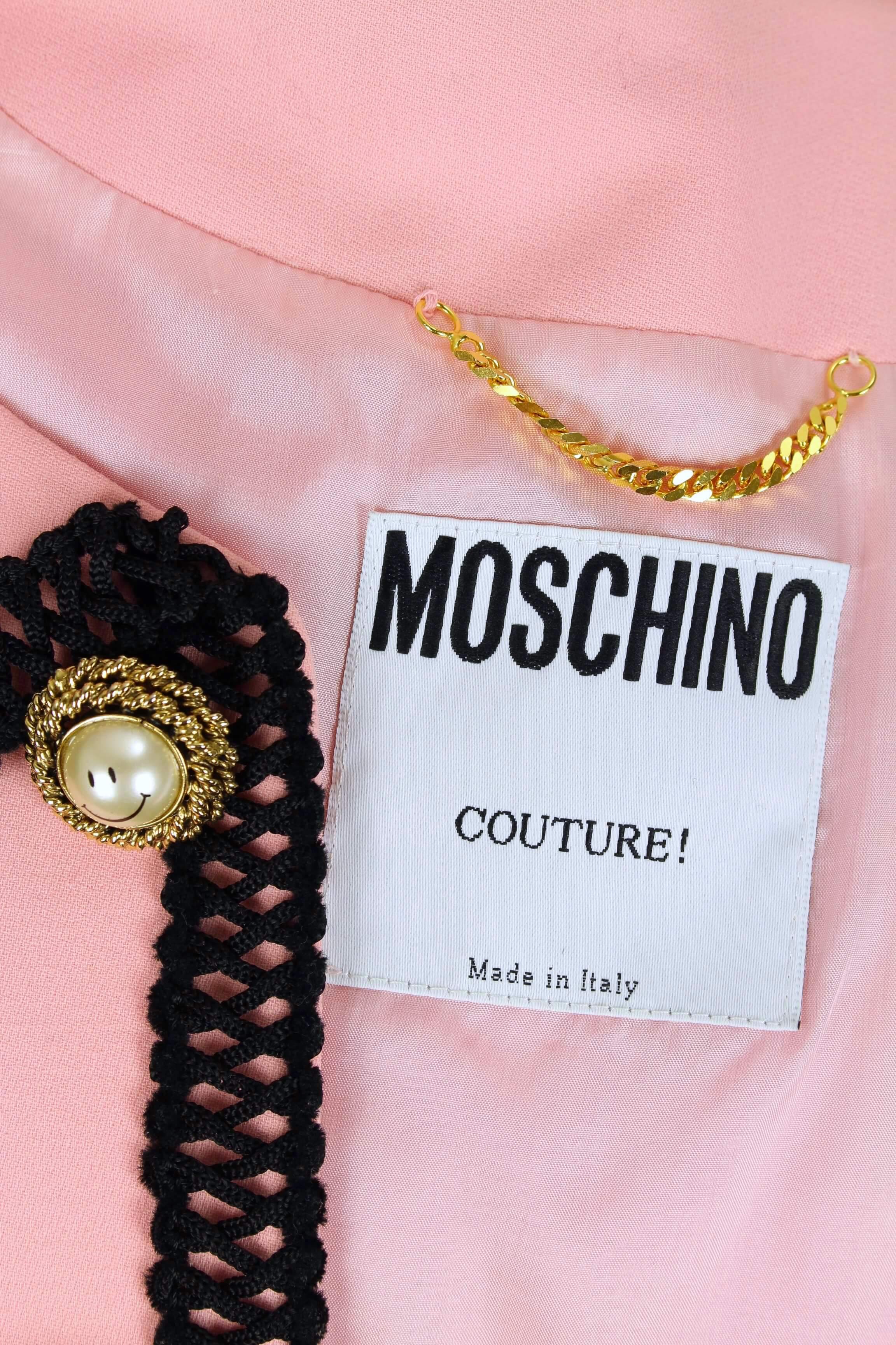 MOSCHINO COUTURE! Pink Wool Smiley Face Buttons Chanel Inspired Jacket, c. 1992 5