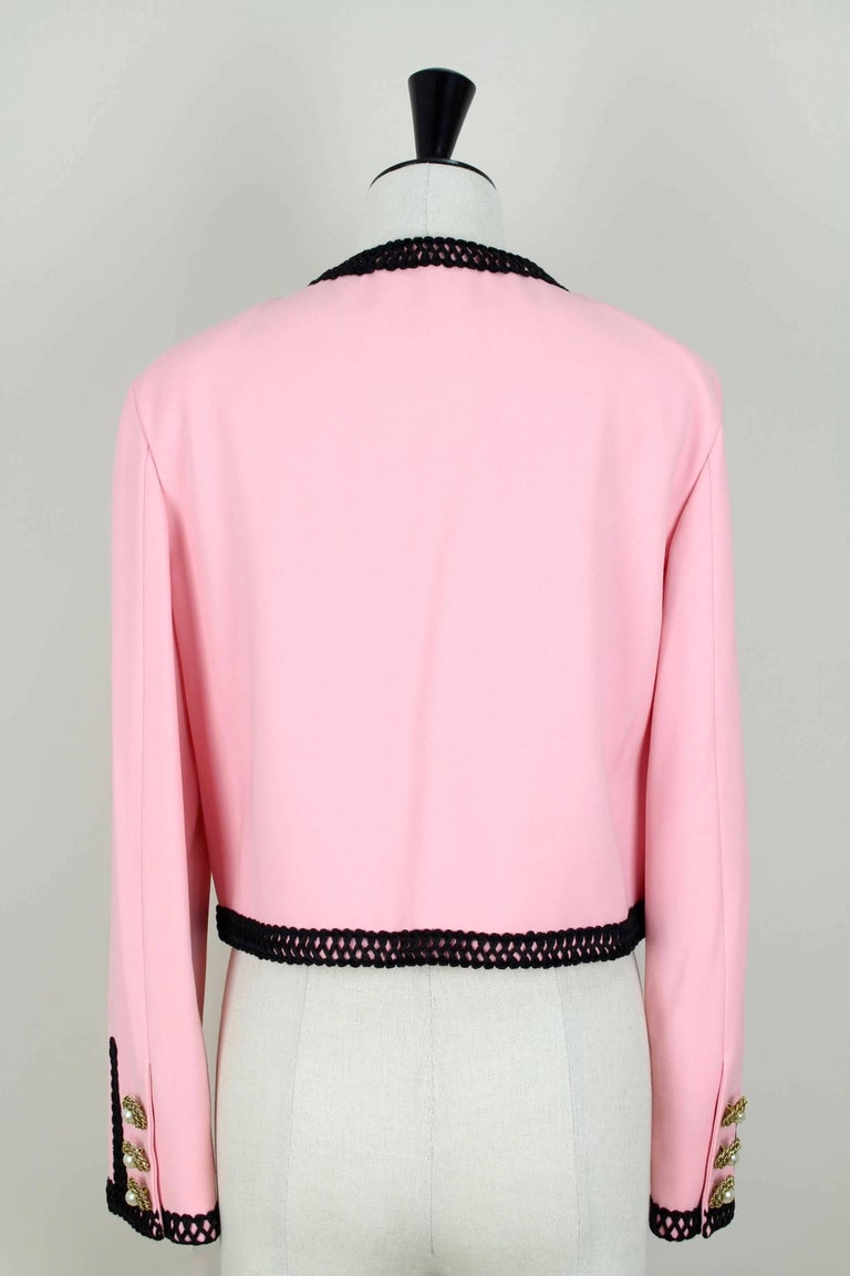 MOSCHINO COUTURE! Pink Wool Smiley Face Buttons Chanel Inspired Jacket ...