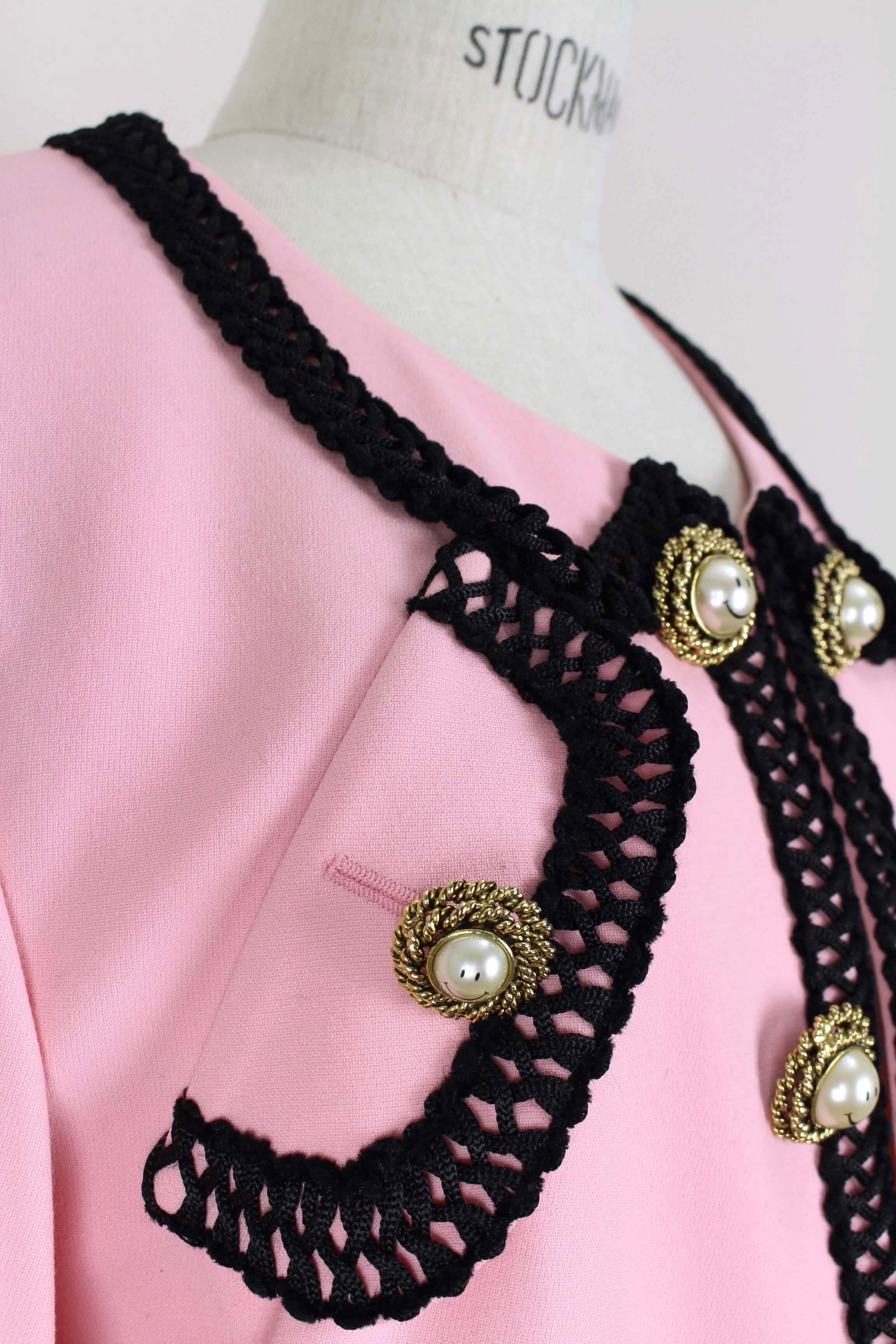 MOSCHINO COUTURE! Pink Wool Smiley Face Buttons Chanel Inspired Jacket, c. 1992 2