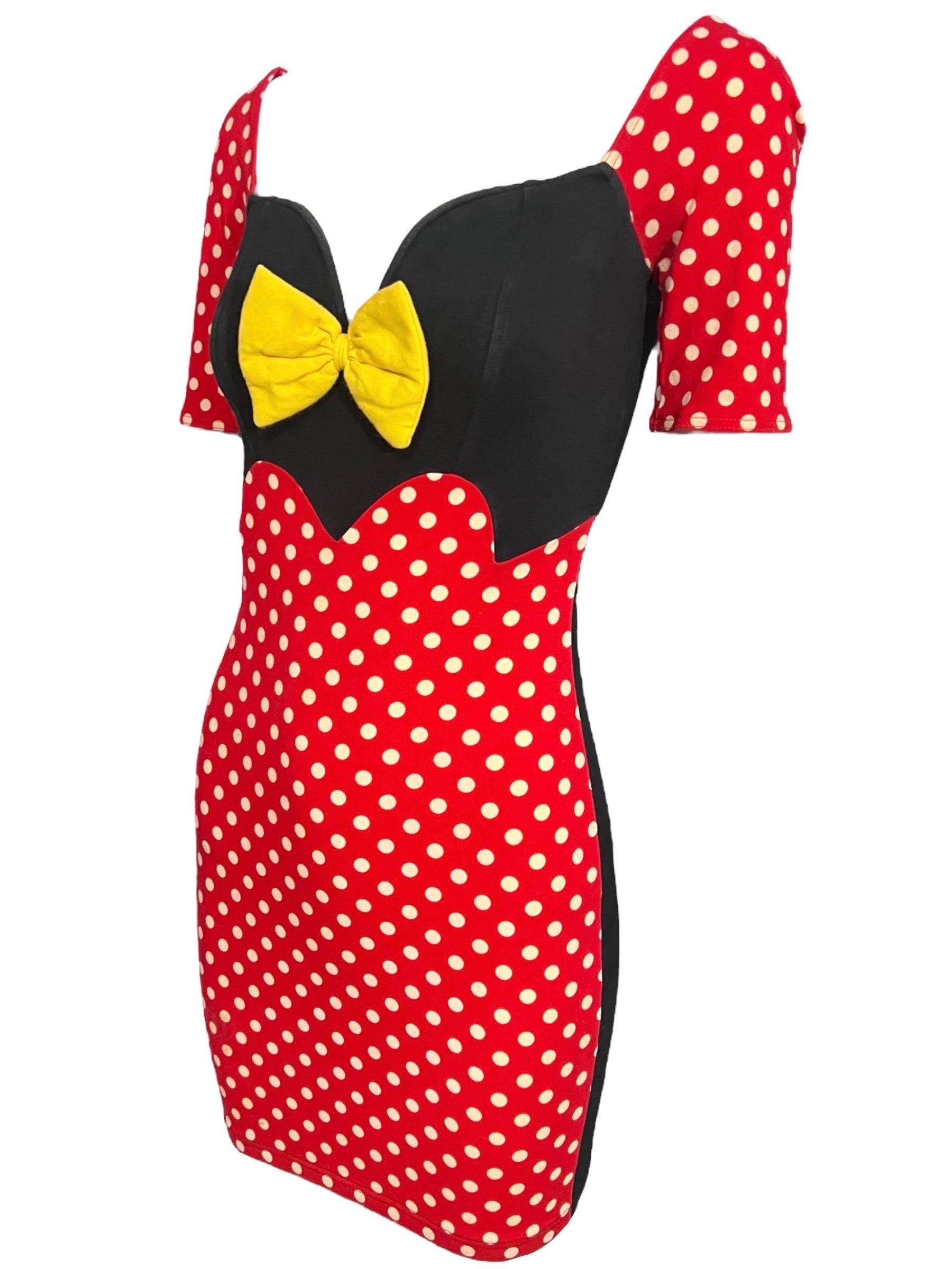 Red 1980’s Moschino Mare Vintage Minnie Mouse Knit Mini Dress For Sale