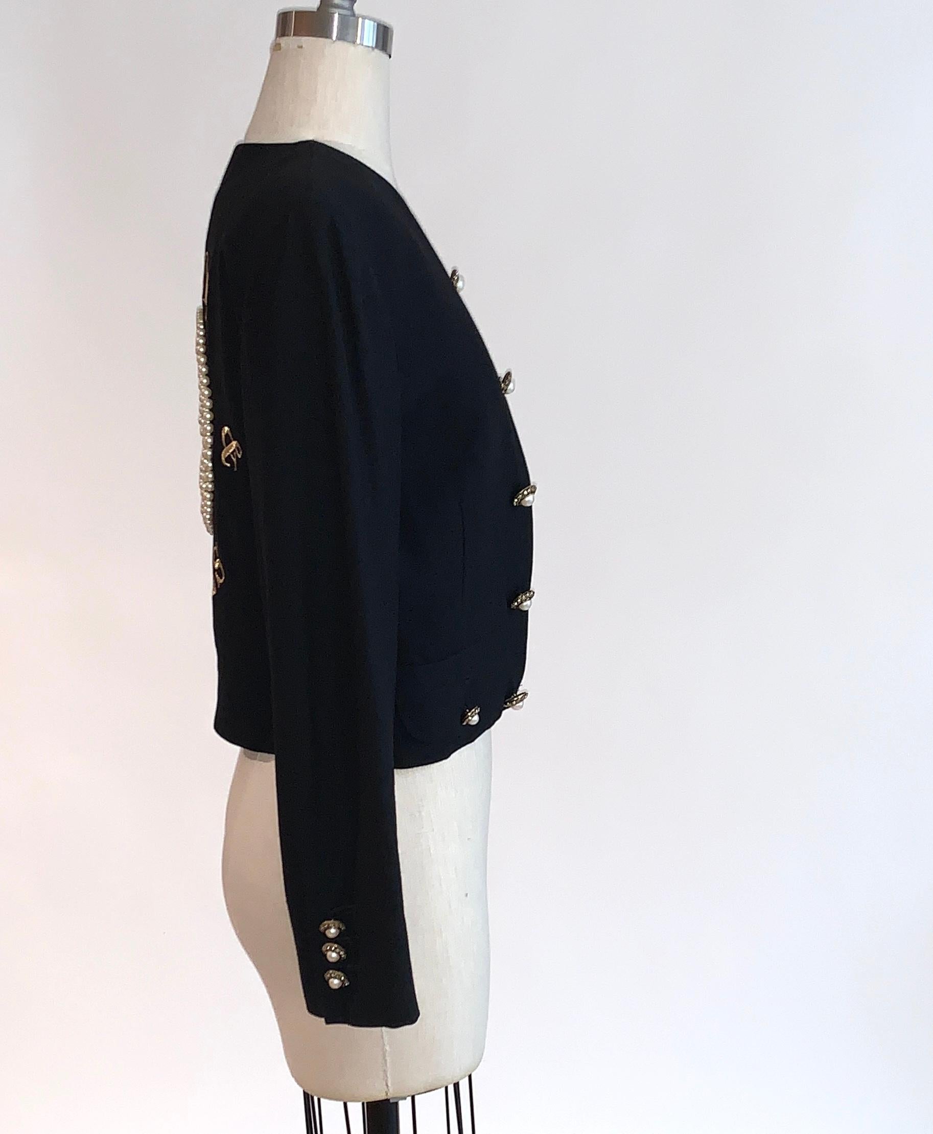 Black 1980s Moschino Peace & Pearls Embellished Jacket