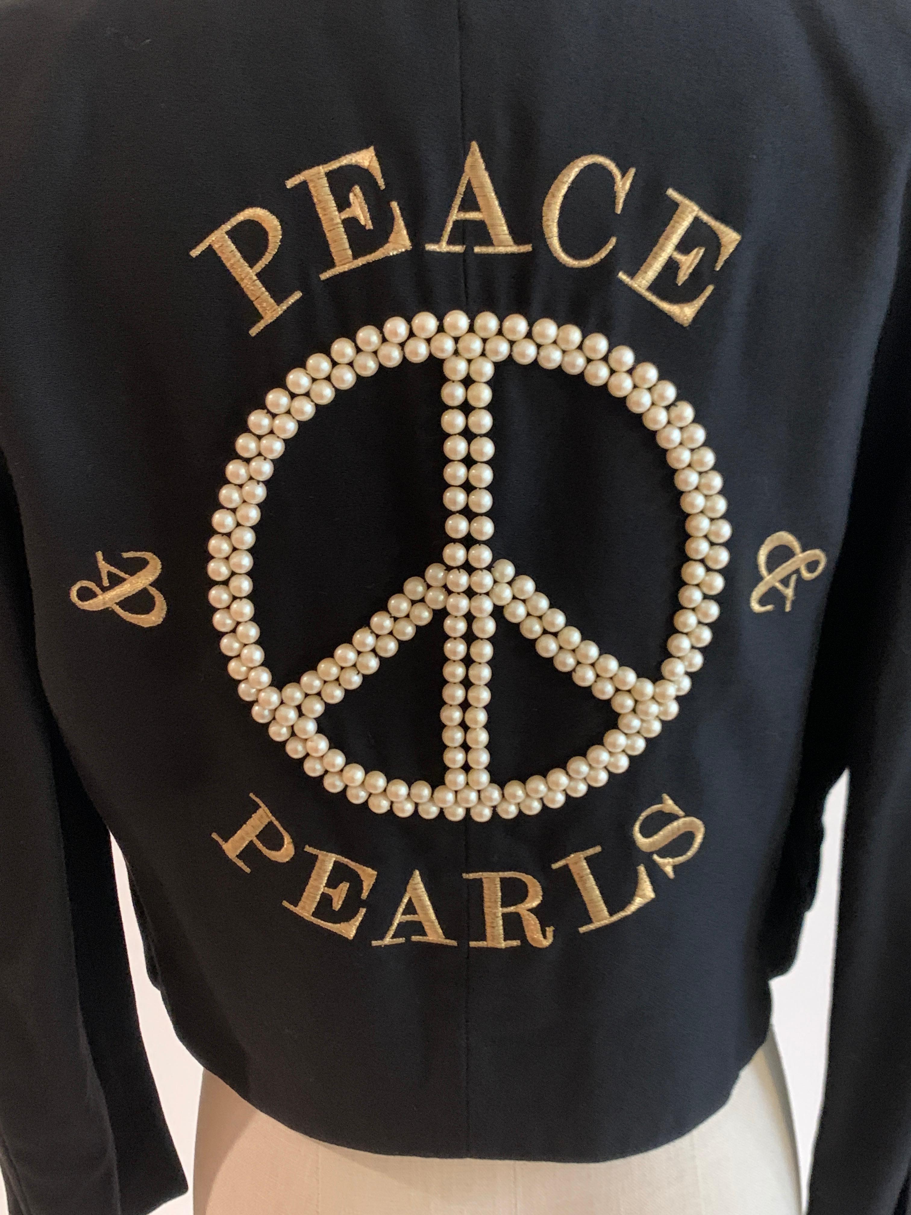 Women's 1980s Moschino Peace & Pearls Embellished Jacket