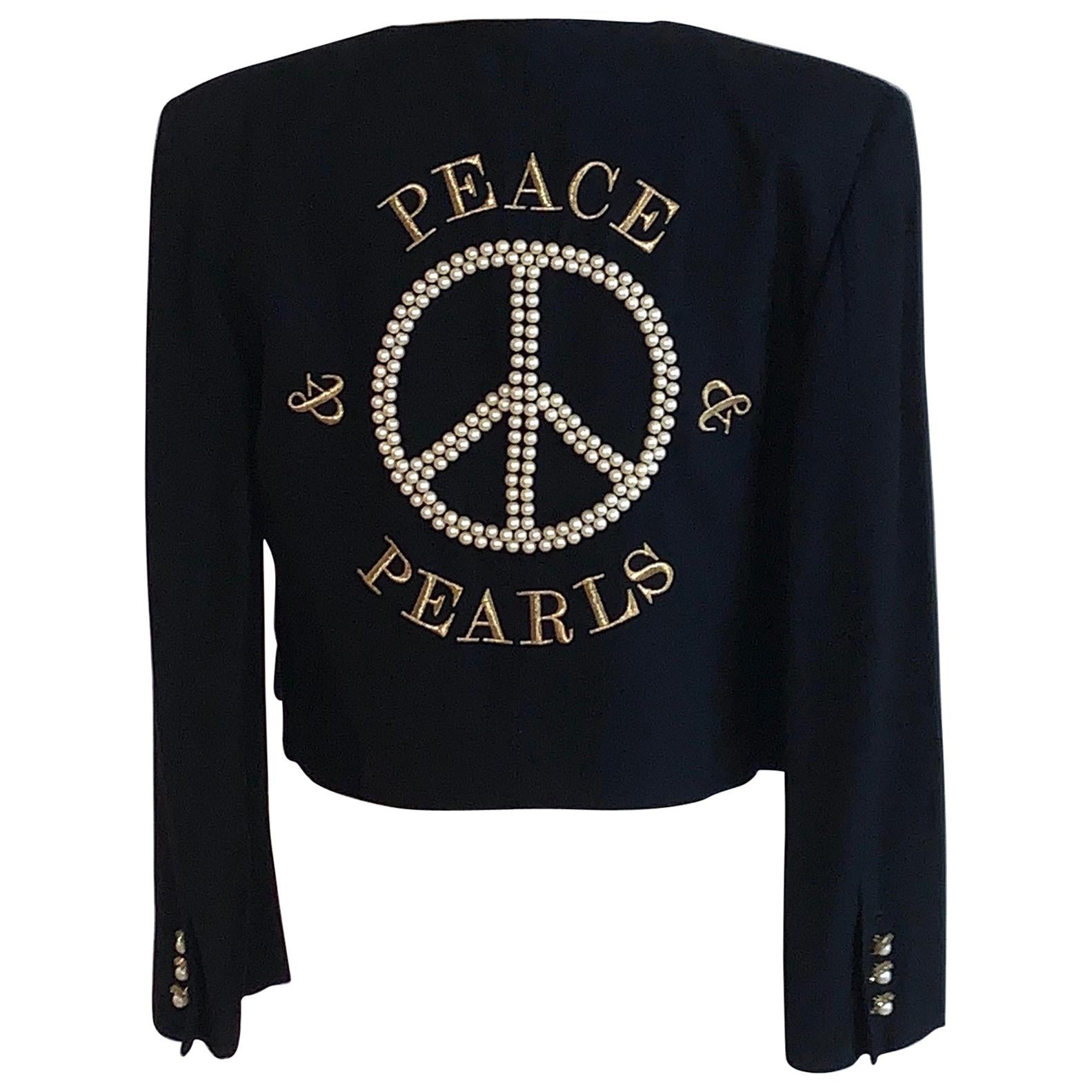 1980s Moschino Peace & Pearls Embellished Jacket