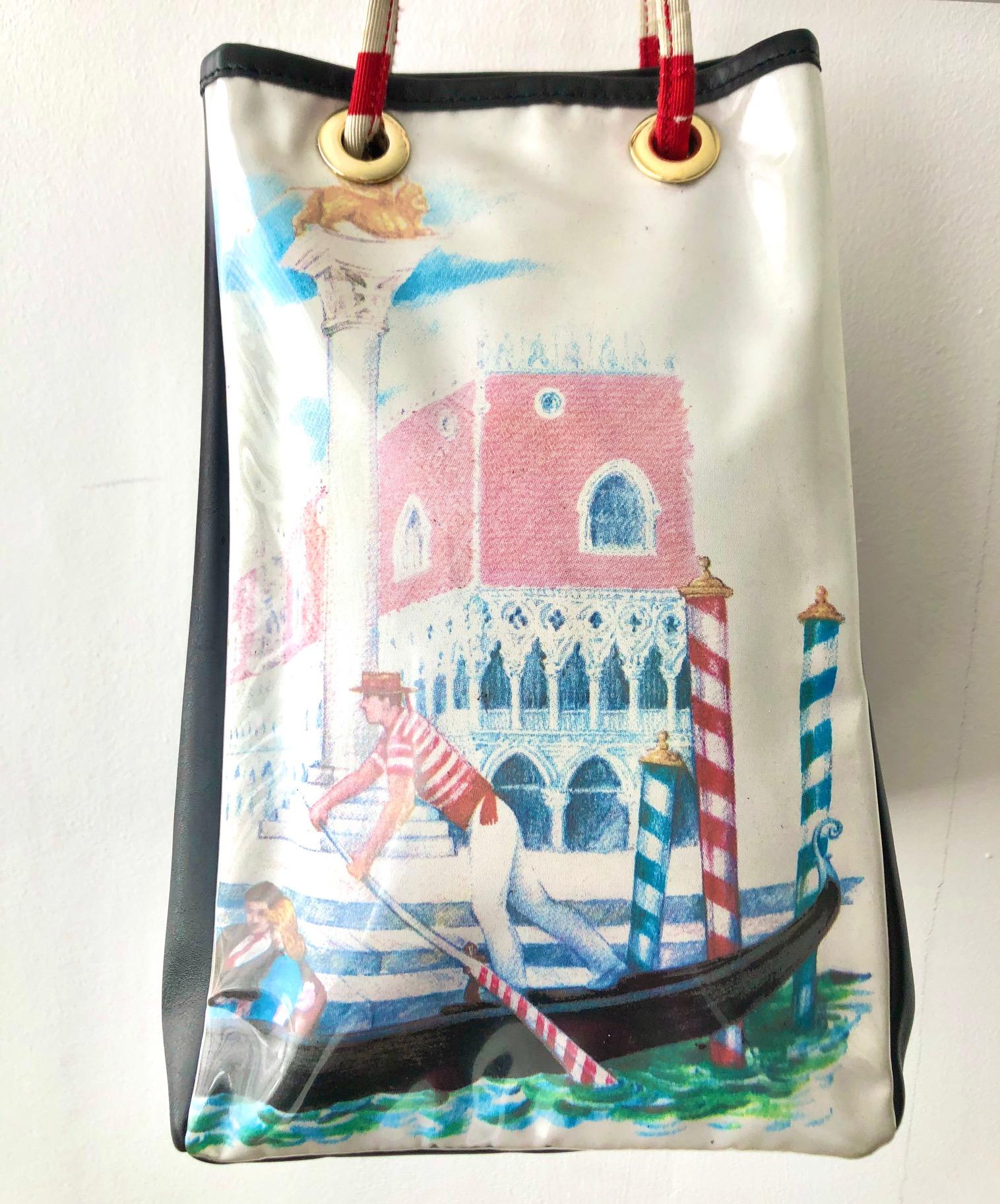 1980s Moschino Redwall Venice Goldola Landscape Novelty Bag 3