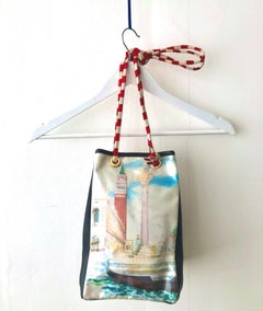 1980s Moschino Redwall Venice Goldola Landscape Novelty Bag