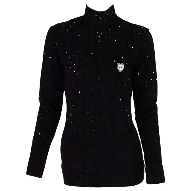 1980s  Moschino Star Gazer embroidered rhinestone silky pullover top