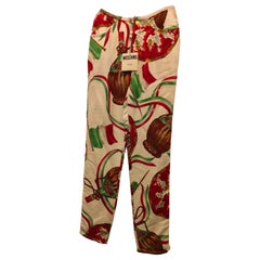 1980s Moschino White italian flag Wicked wine bottle pants NWOT