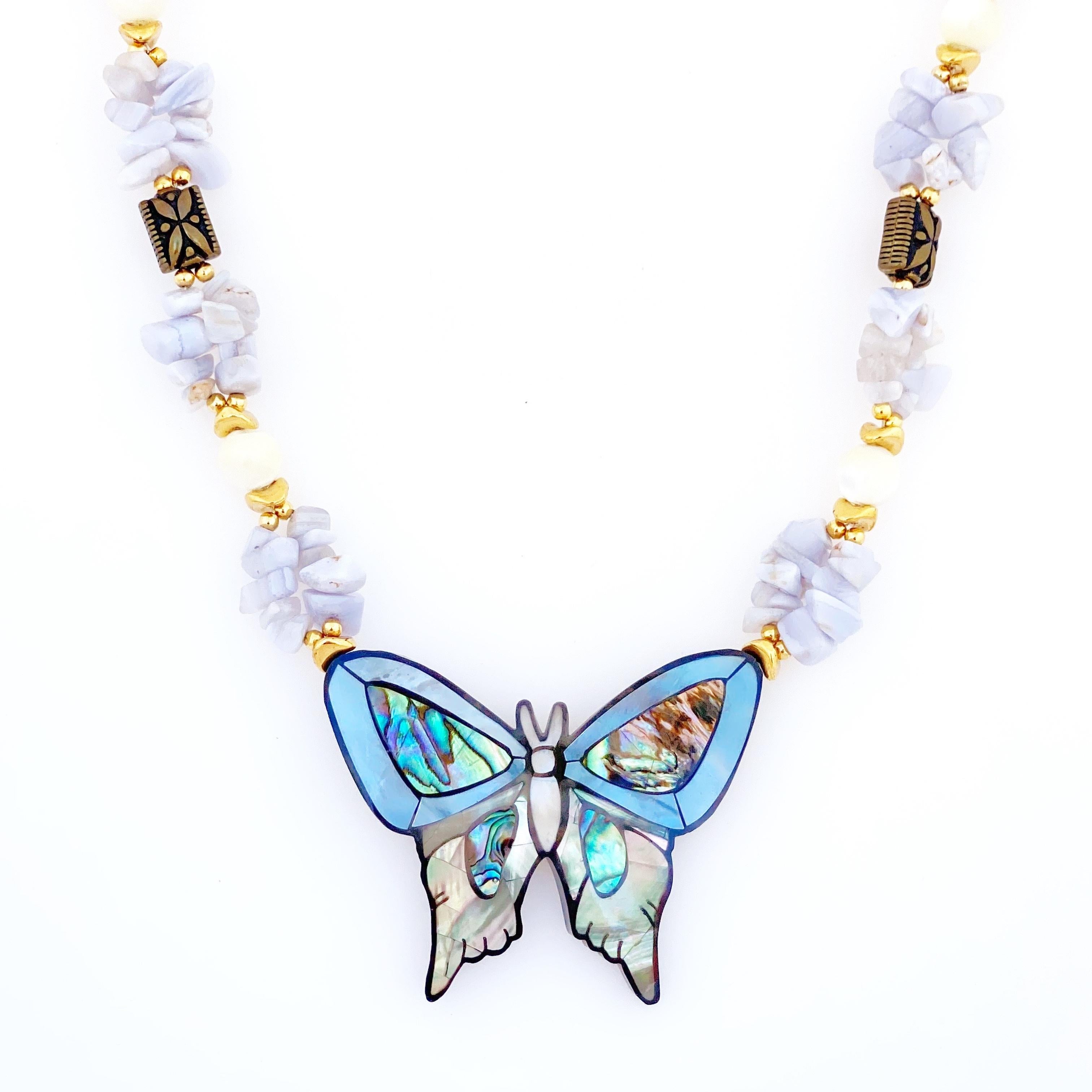 1980s Mother Of Pearl and Abalone Inlay Necklace With Blue Lace Agate By Lee  Sands For Sale at 1stDibs | lee sands jewelry, lee sands jewellery