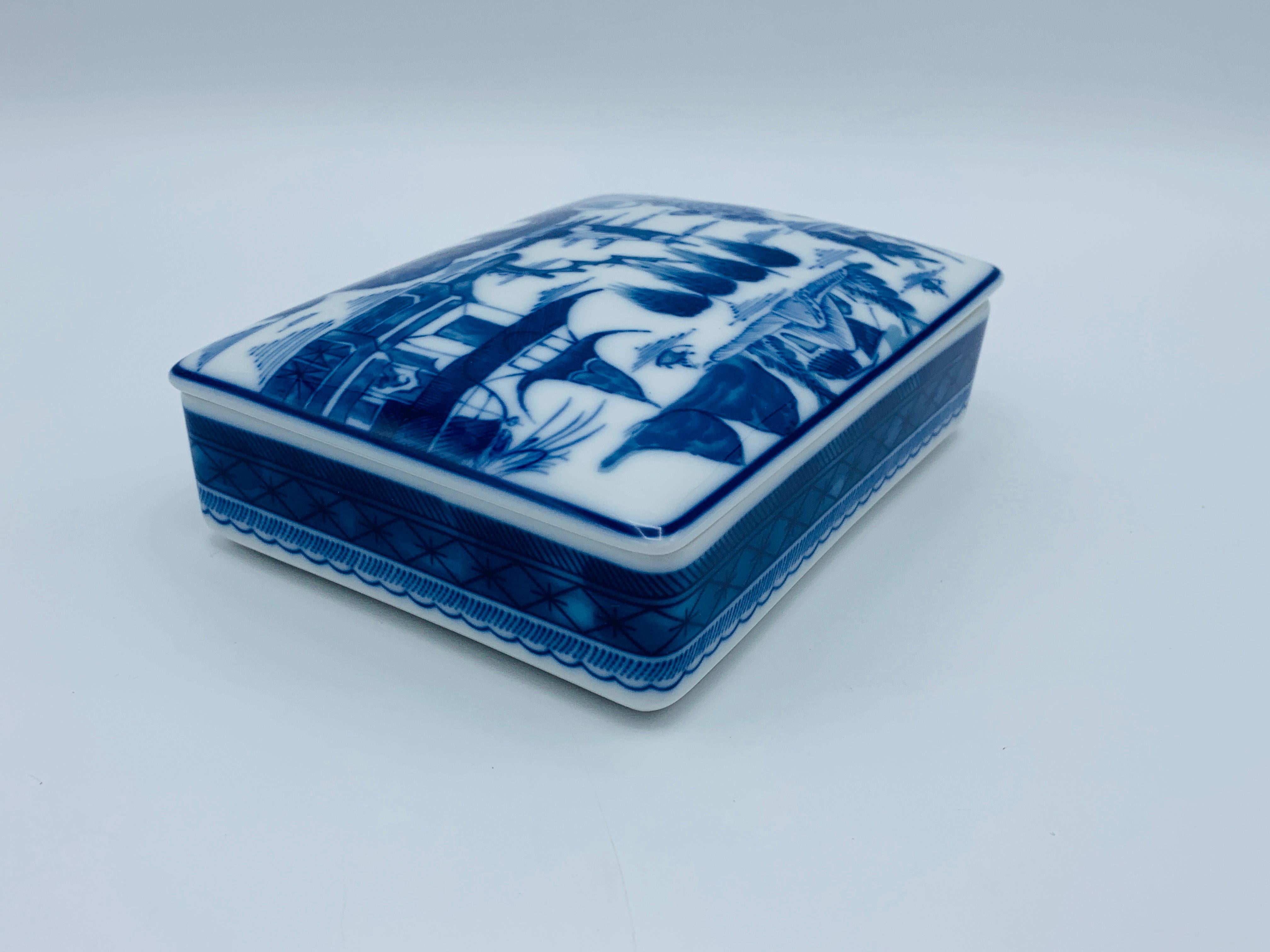 Hand-Crafted 1980s Mottahedeh 'Blue Canton' Blue and White Large Rectangle Box