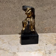 1980s Mounted Bronze Strong Man Rock Sculpture