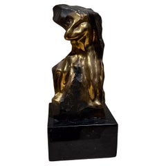 1980s Mounted Bronze Strong Man Rock Sculpture
