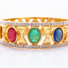 1980s Mughal Bangle Bracelet with Multicolored Glass Cabochons By Bijoux Cascio