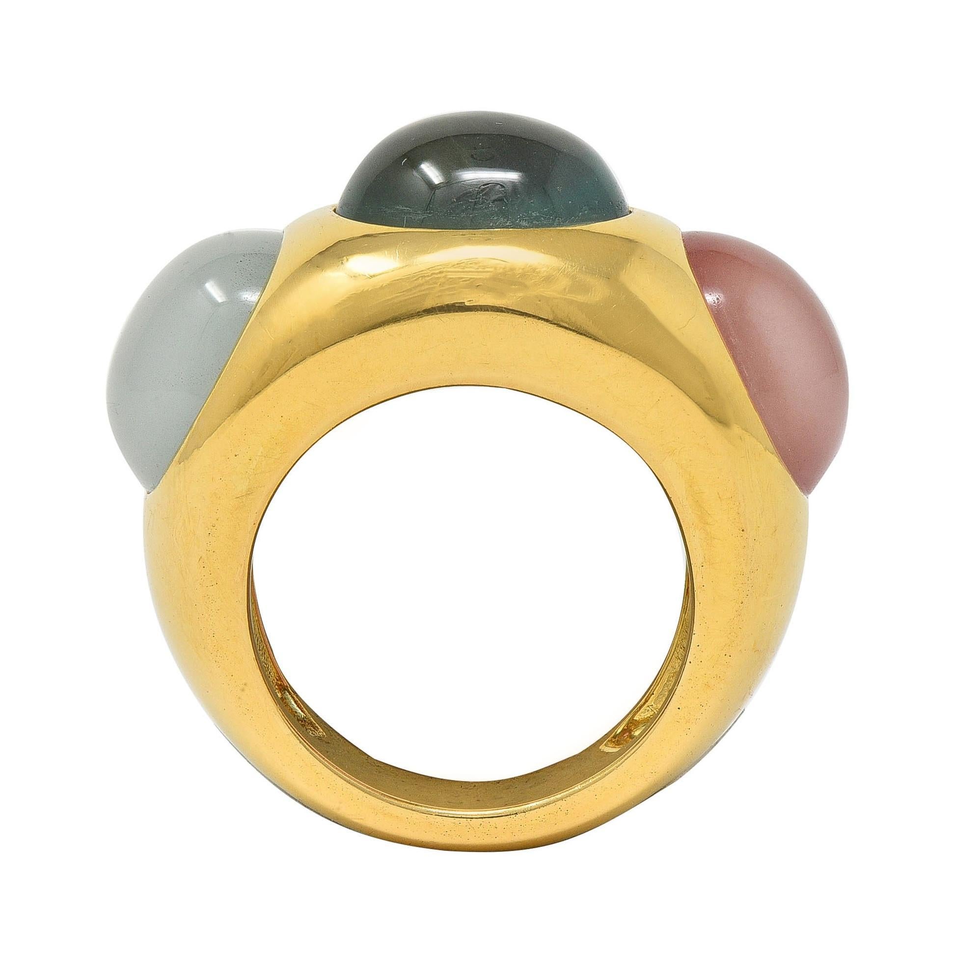 1980's Multi-Quartz 18 Karat Yellow Gold Vintage Three Stone Bubble Ring 2