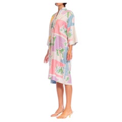 1980S Multicolor Pastel Cotton Sateen Tunic Shirt Dress