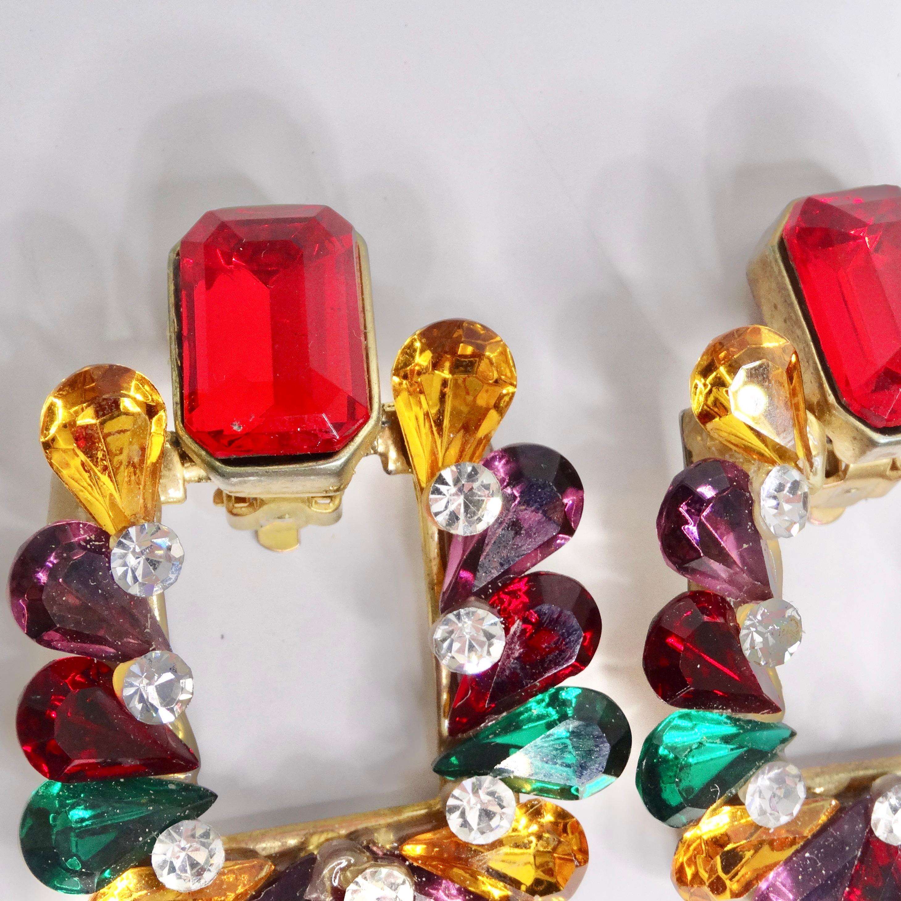 1980s Multicolor Rhinestone Clip On Earrings In Good Condition For Sale In Scottsdale, AZ