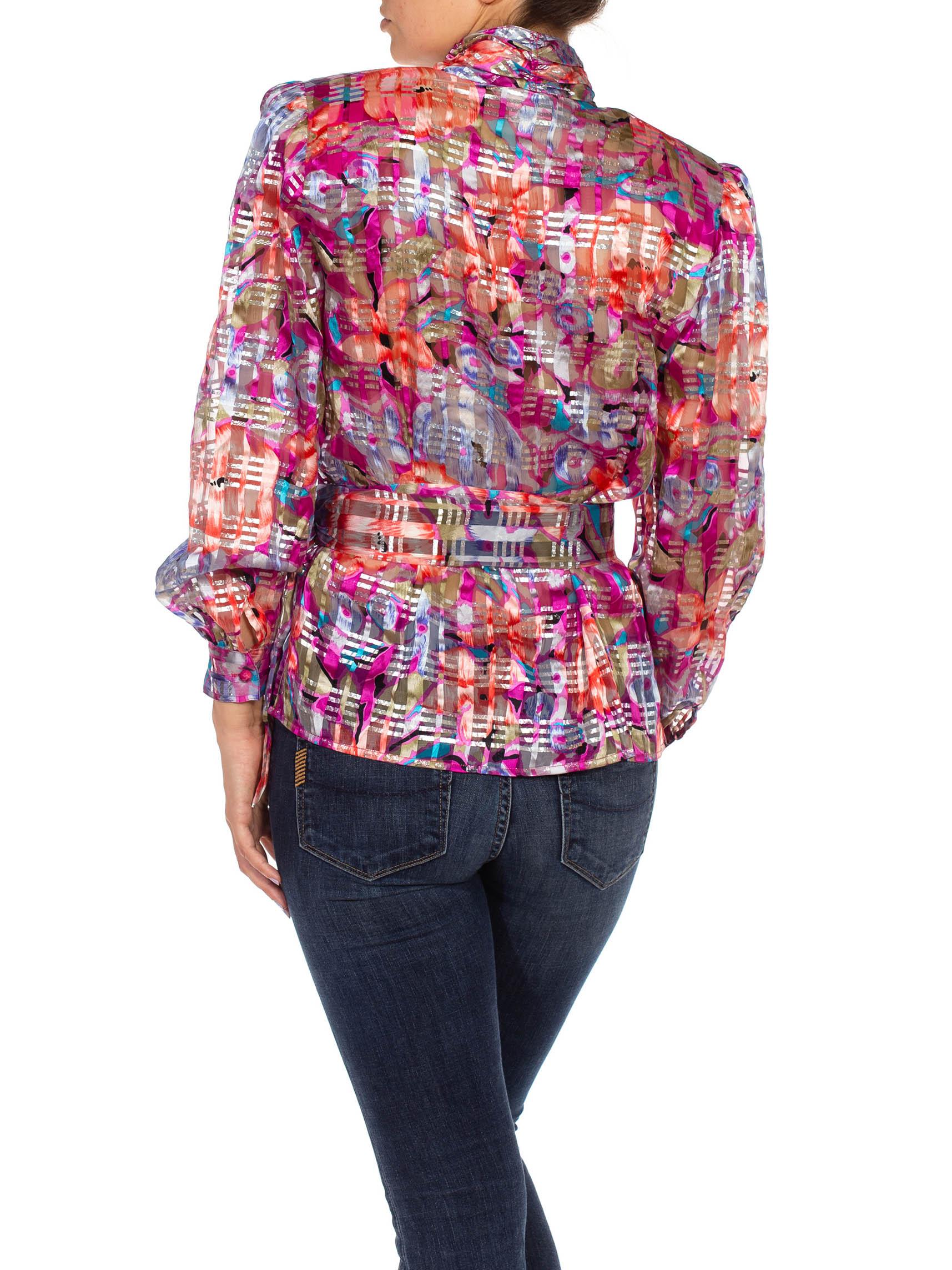 1980S Multicolor Sheer Silk Blouse 1