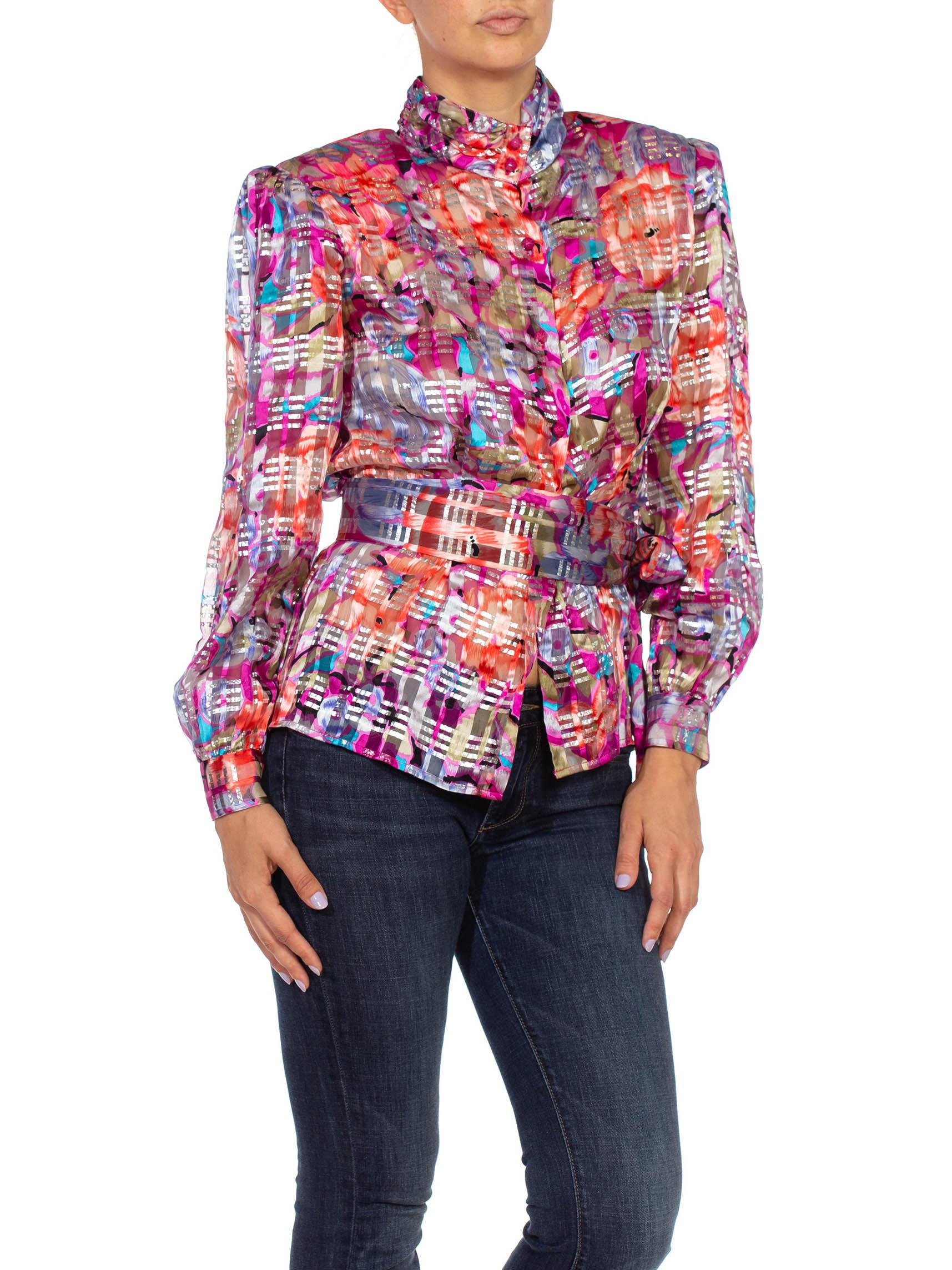 1980S Multicolor Sheer Silk Blouse 3