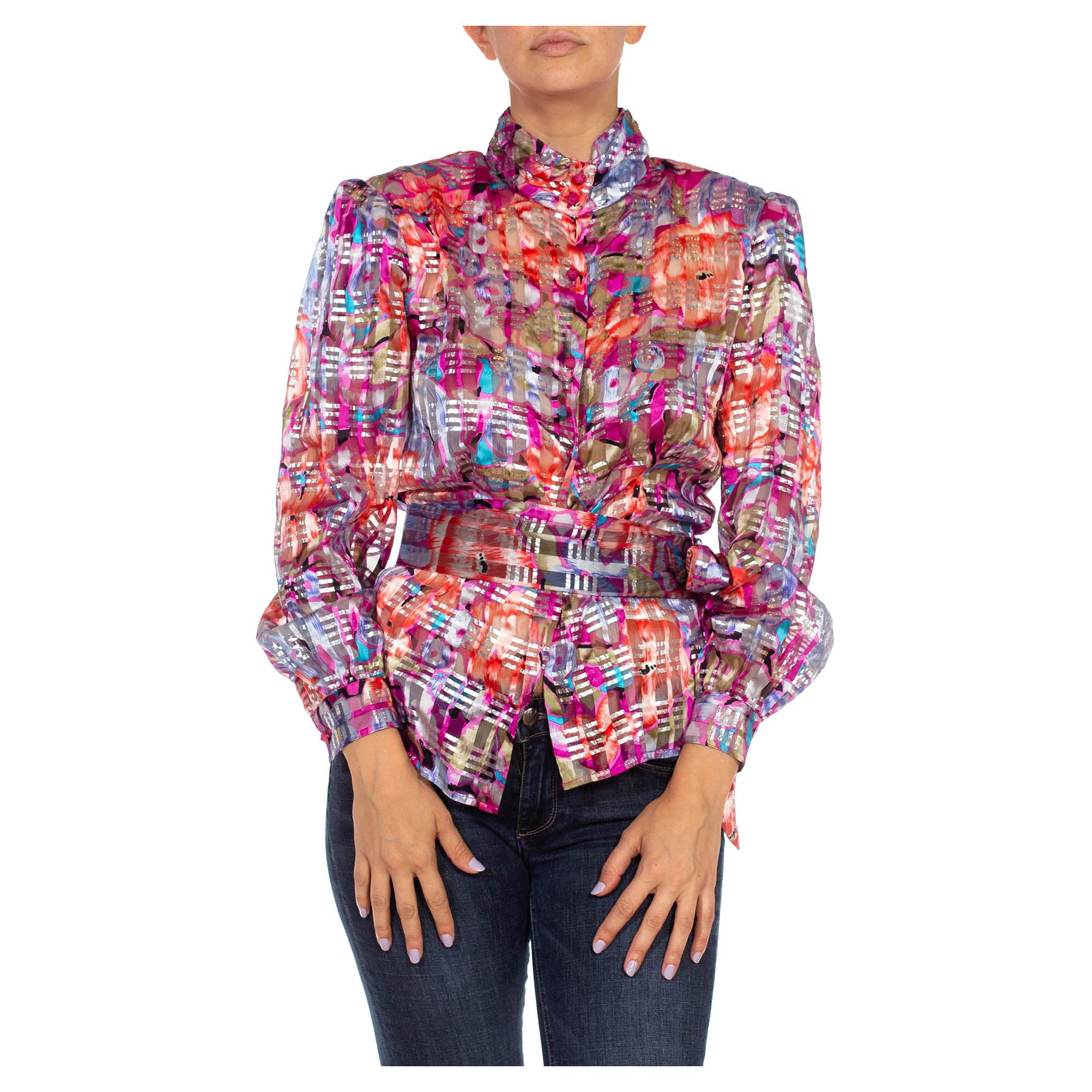 1980S Multicolor Sheer Silk Blouse