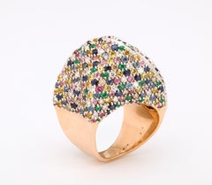 1980's Multicolored Stones with Fancy Diamonds Large Rose Gold Cocktail Ring