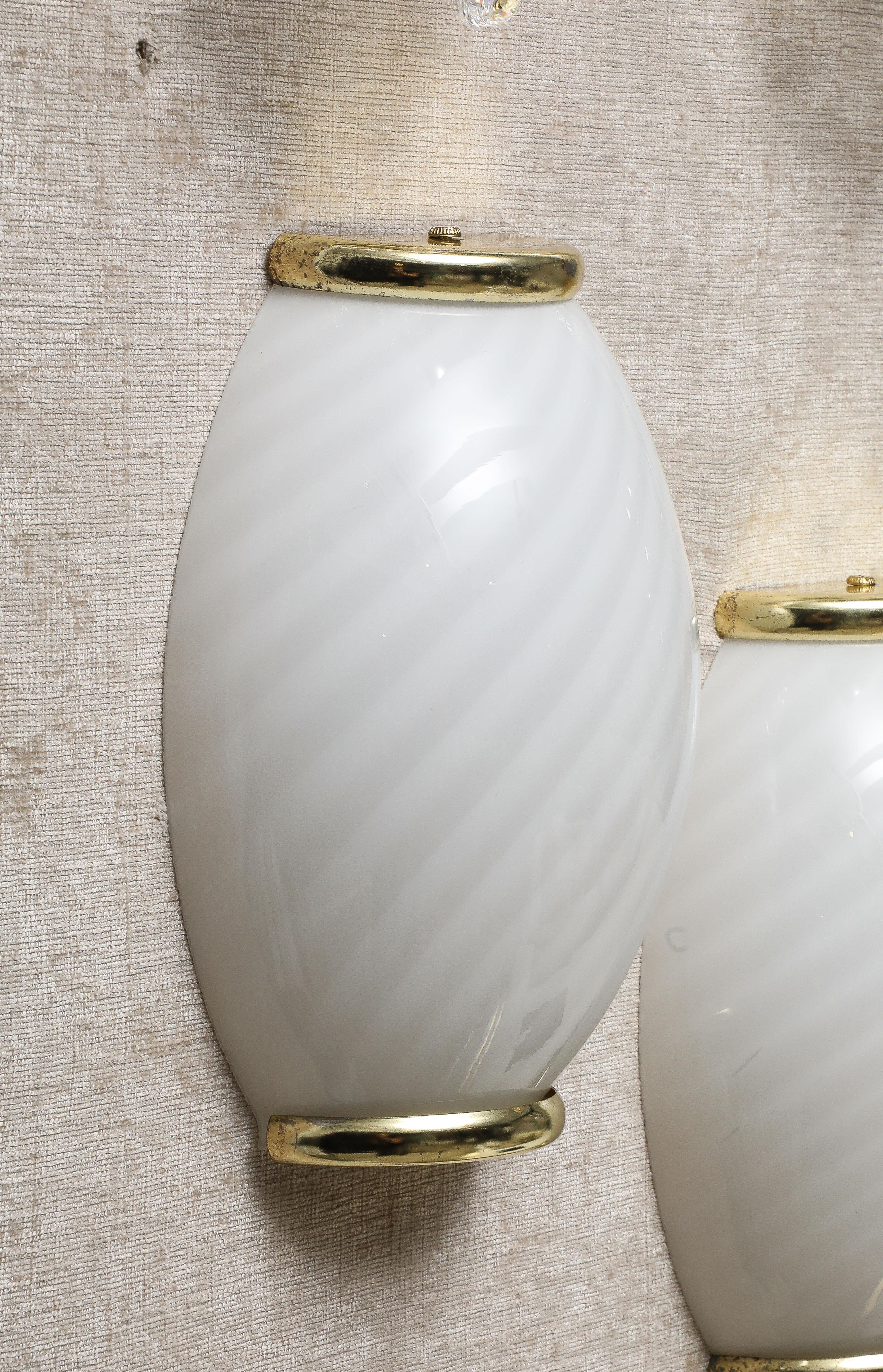 Late 20th Century 1980's Murano Glass and Brass Sconces by Fabbian. For Sale