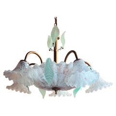 1980s Murano Glass Chandelier with Light Green Sculptural Leaves 1980s Murano Glass Chandelier with Light Green Sculptural Leaves