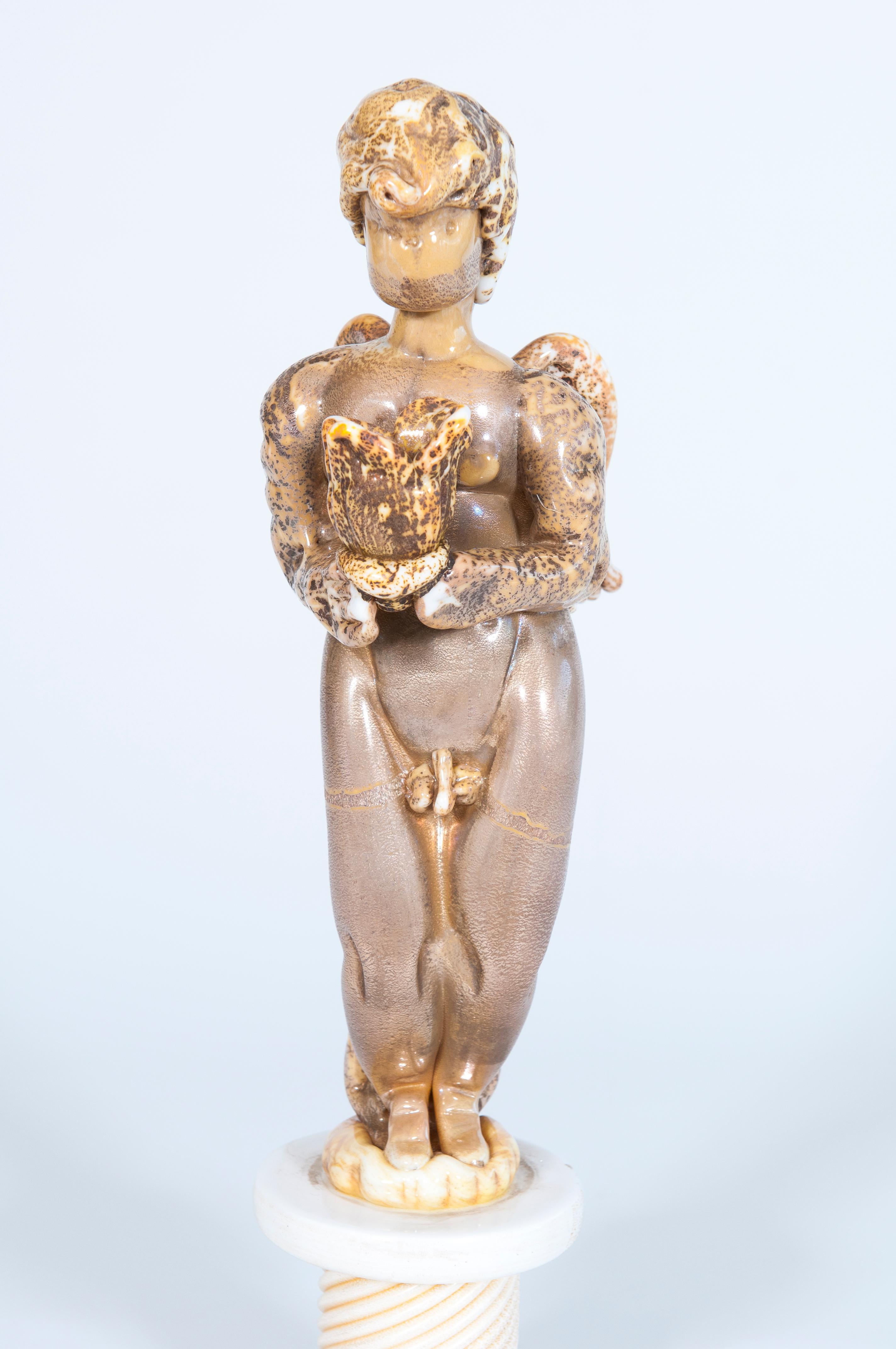 Candelabro Querubín de cristal de Murano de los años 80 de Giovanni Dalla Fina Oro en venta