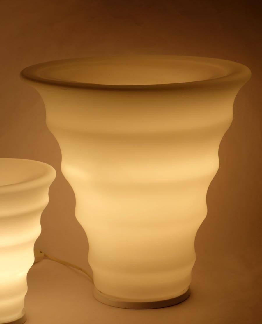 Milk Glass 1980s Murano Glass Italian Design Set of Three Table Lamps For Sale