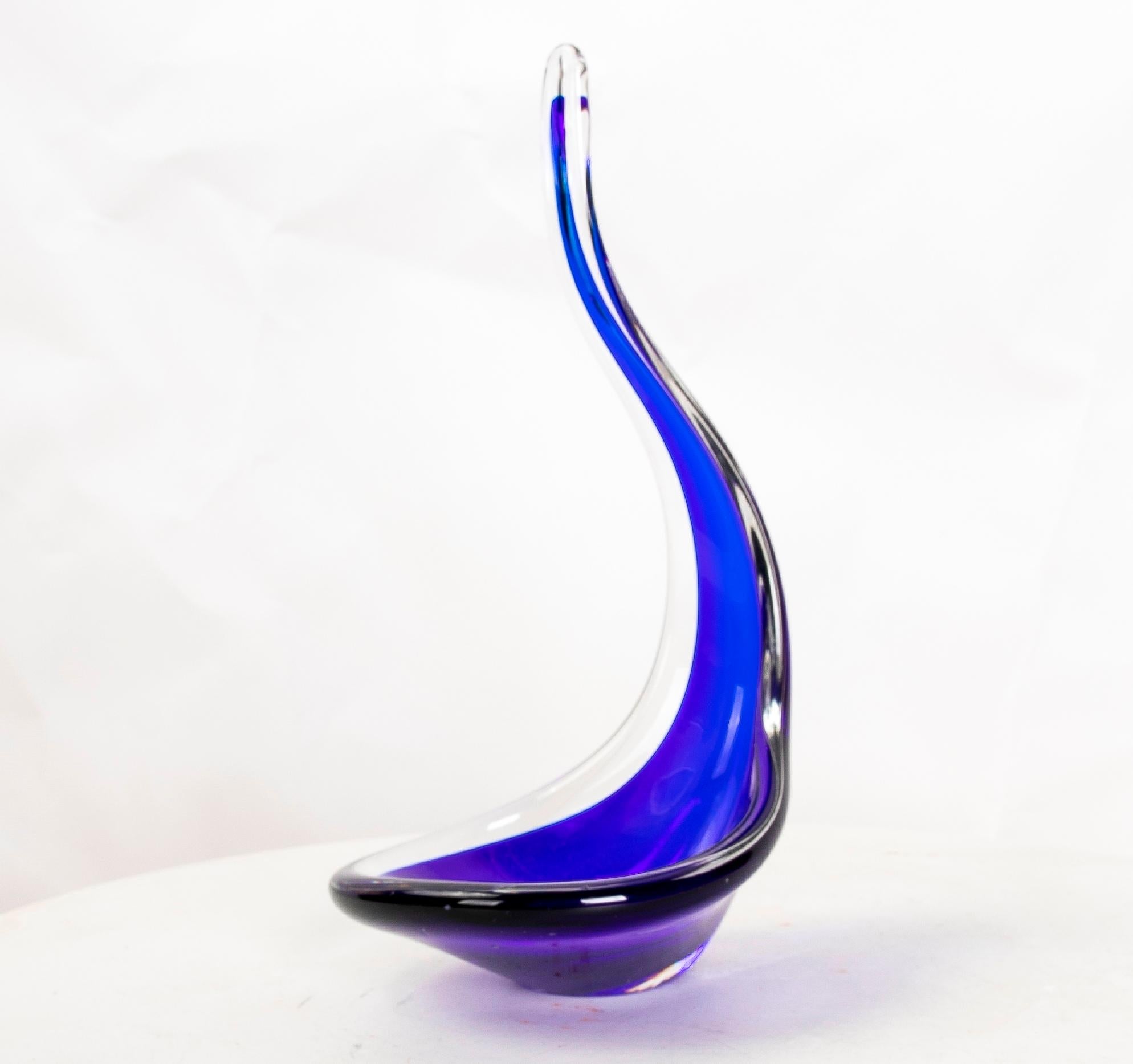 Escultura de cristal de Murano de los años 80 para mesa en tonos azules Italiano en venta
