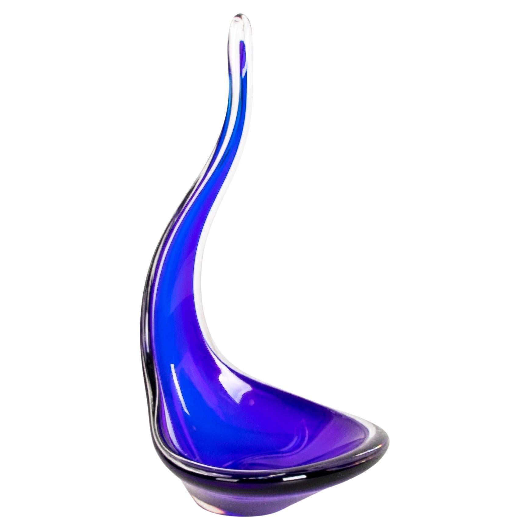 Sculpture en verre de Murano des années 1980 pour table en nuances de bleu