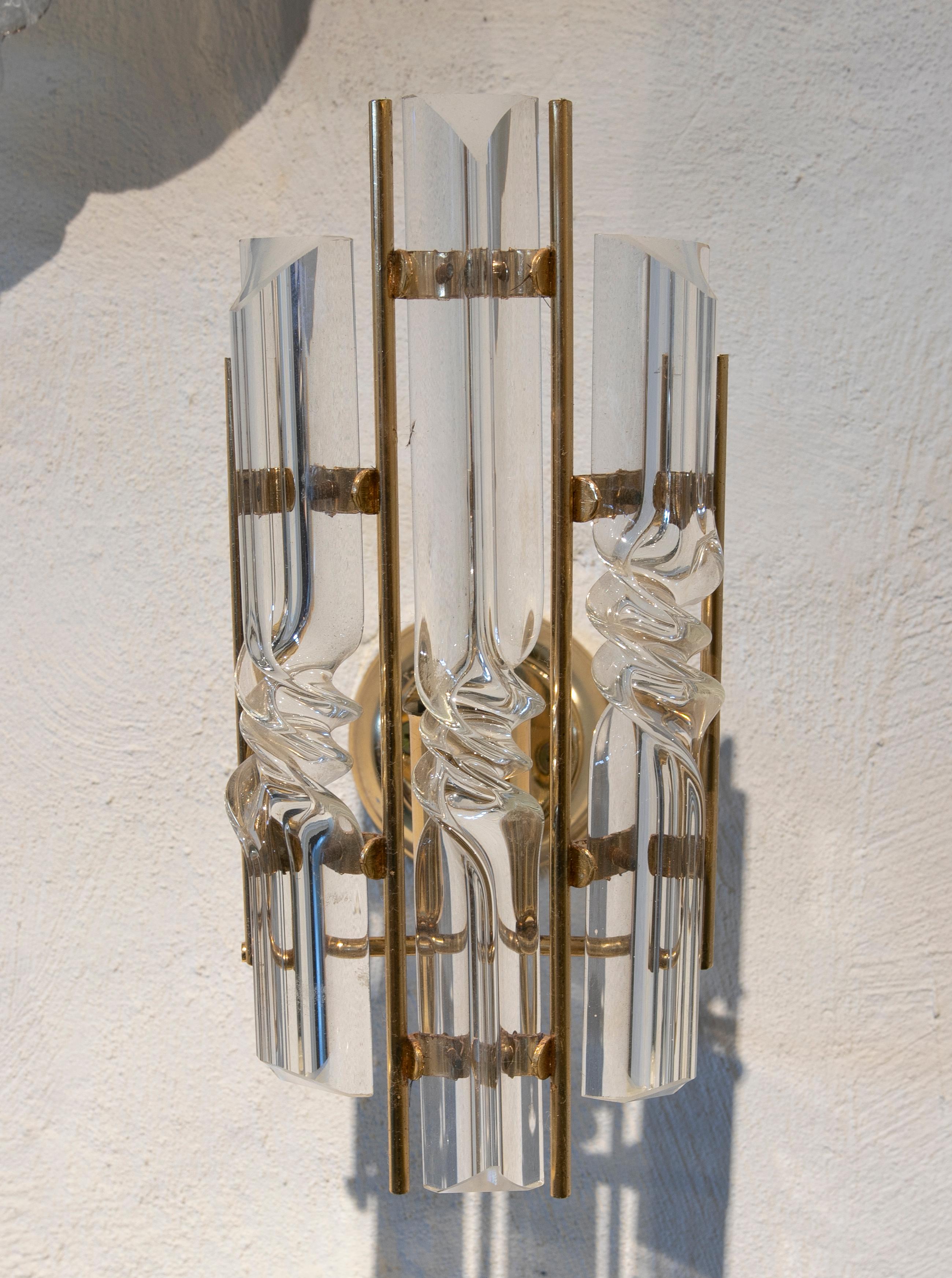 Italian 1980s Murano Glass Wall Sconce with Gilted Metal Stand For Sale