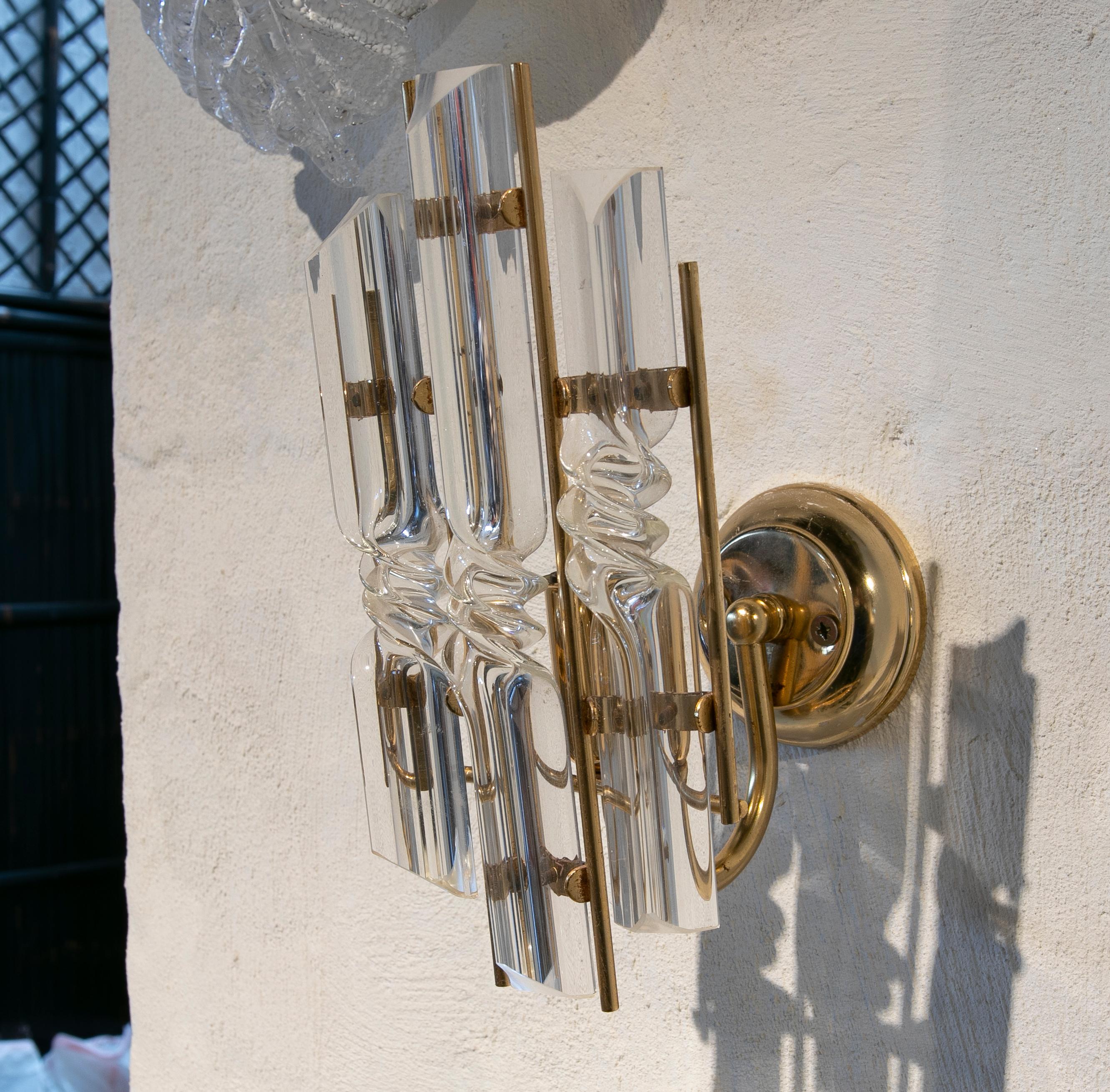 20th Century 1980s Murano Glass Wall Sconce with Gilted Metal Stand For Sale