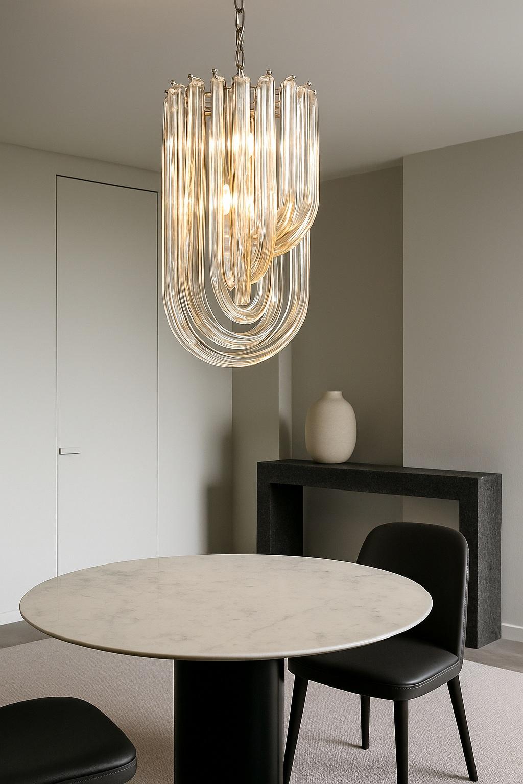 Lampadario in vetro soffiato a mano di Murano anni '80 di Venini - Grande lampadario italiano di metà secolo in vendita 4