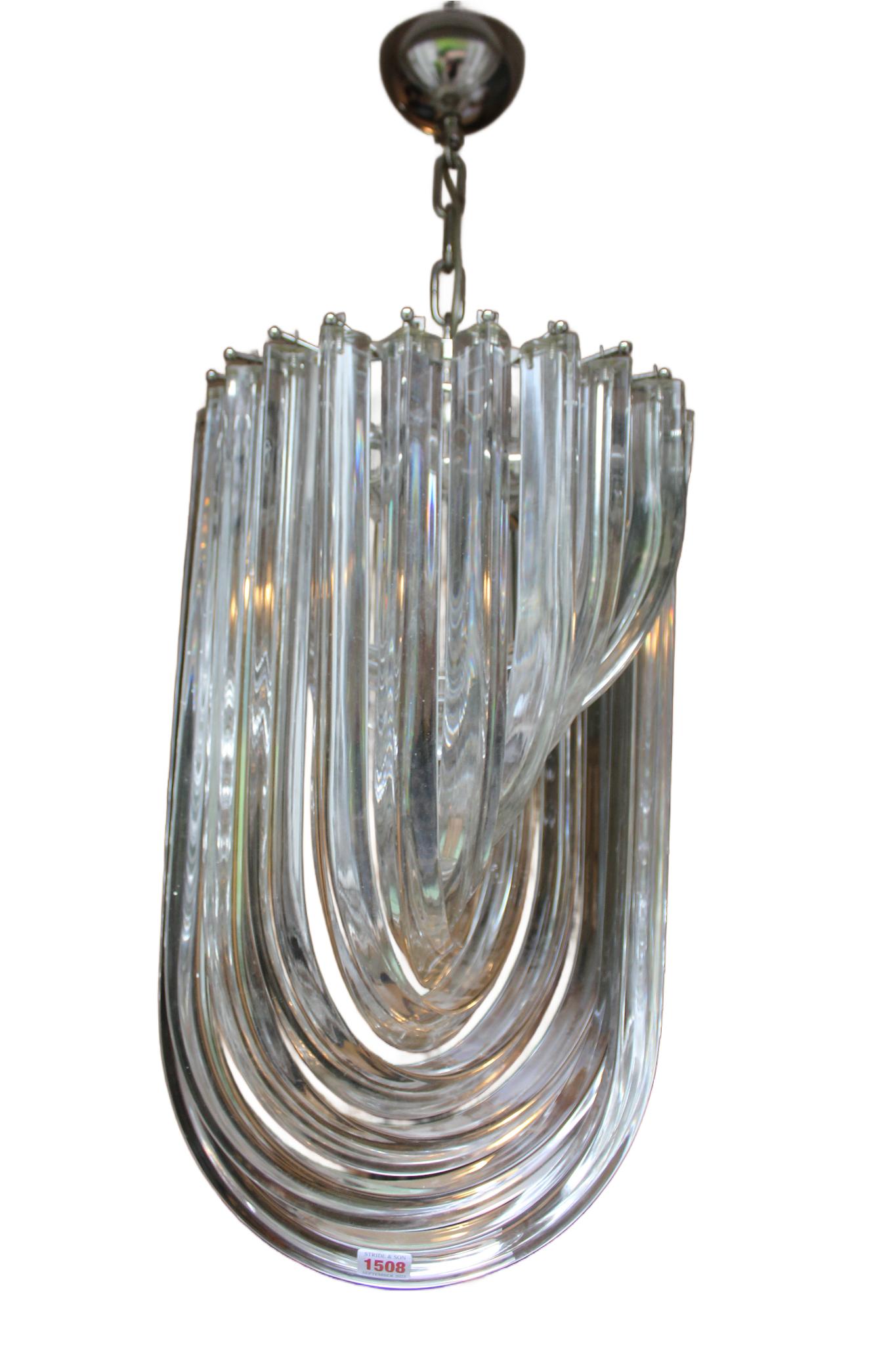 Vetro Lampadario in vetro soffiato a mano di Murano anni '80 di Venini - Grande lampadario italiano di metà secolo in vendita