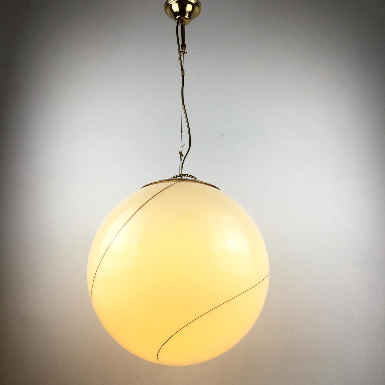 Late 20th Century 1980s Murano Italian Glass Globe Pendant Lamp Attributed to Seguso Vetri d'Arte