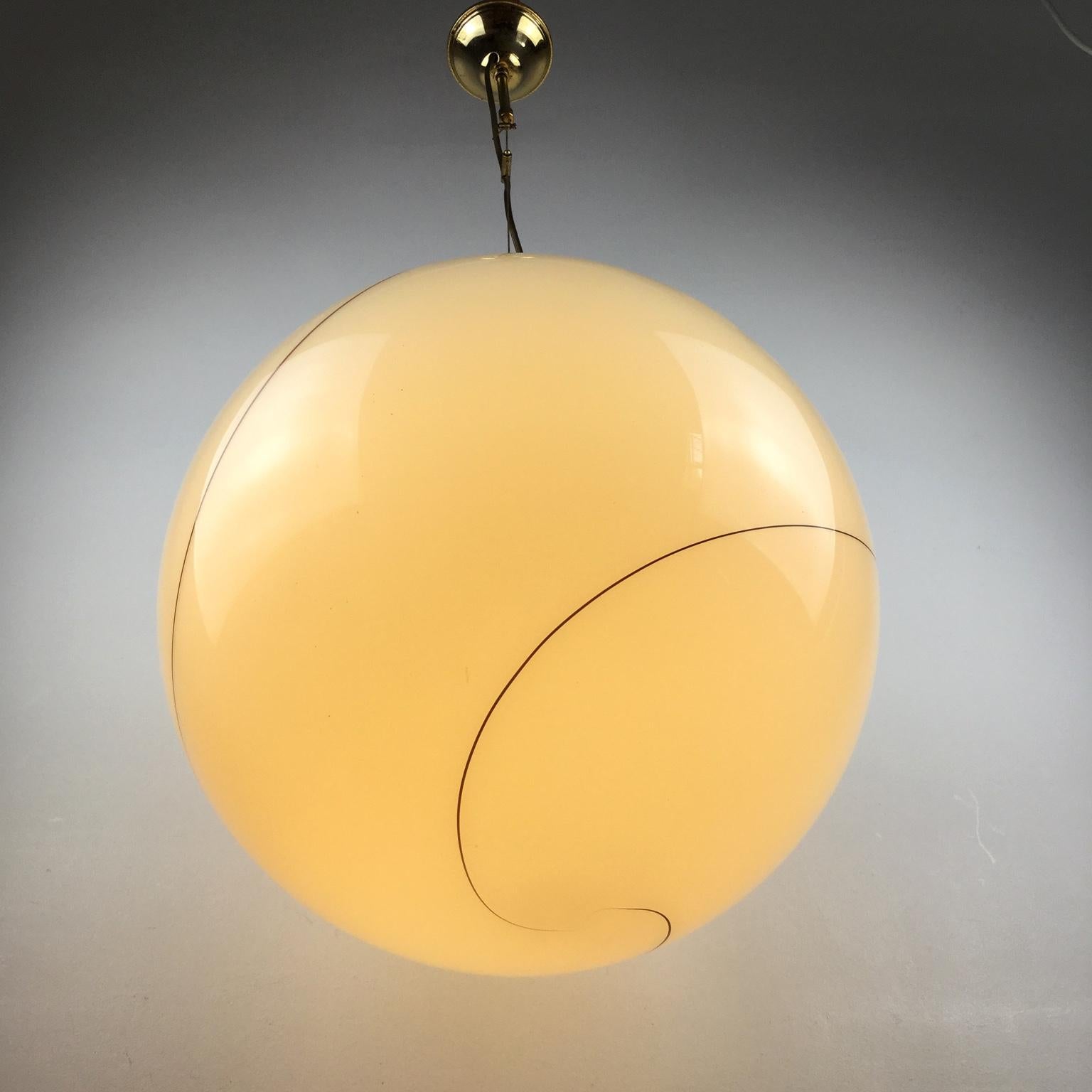 Blown Glass 1980s Murano Italian Glass Globe Pendant Lamp Attributed to Seguso Vetri d'Arte