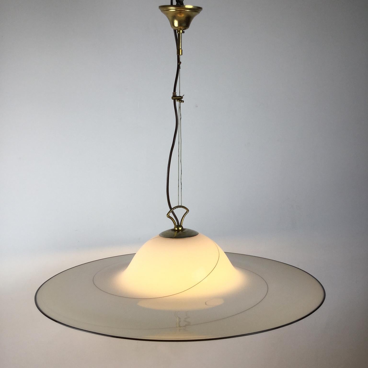 1980s Murano Italian Glass Pendant Lamp Attributed to Seguso Vetri d'Arte For Sale 4