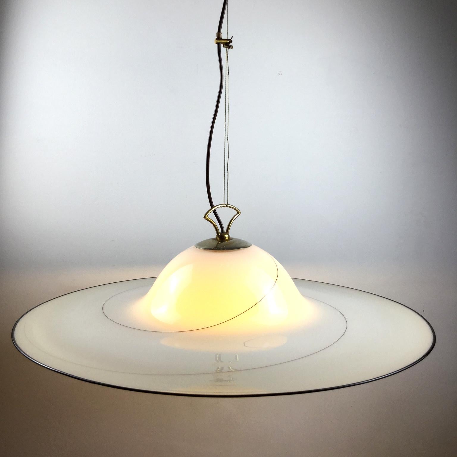 Blown Glass 1980s Murano Italian Glass Pendant Lamp Attributed to Seguso Vetri d'Arte For Sale