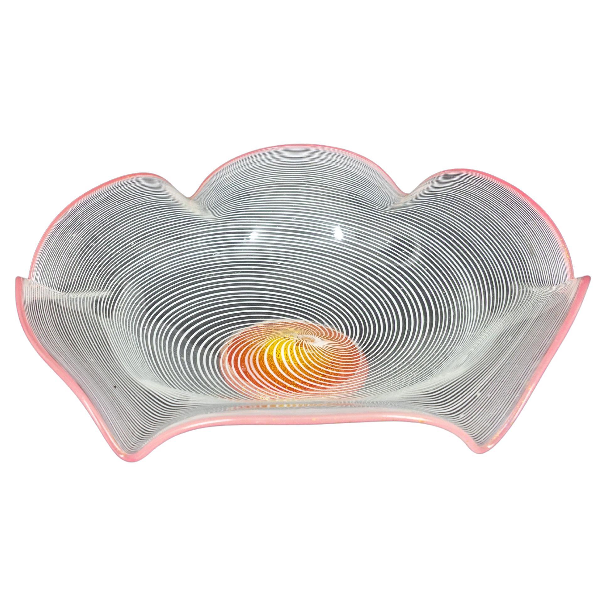 1980s Murano Mezza Filigrana Glass Centerpiece Bowl by Vintage Murano Gallery