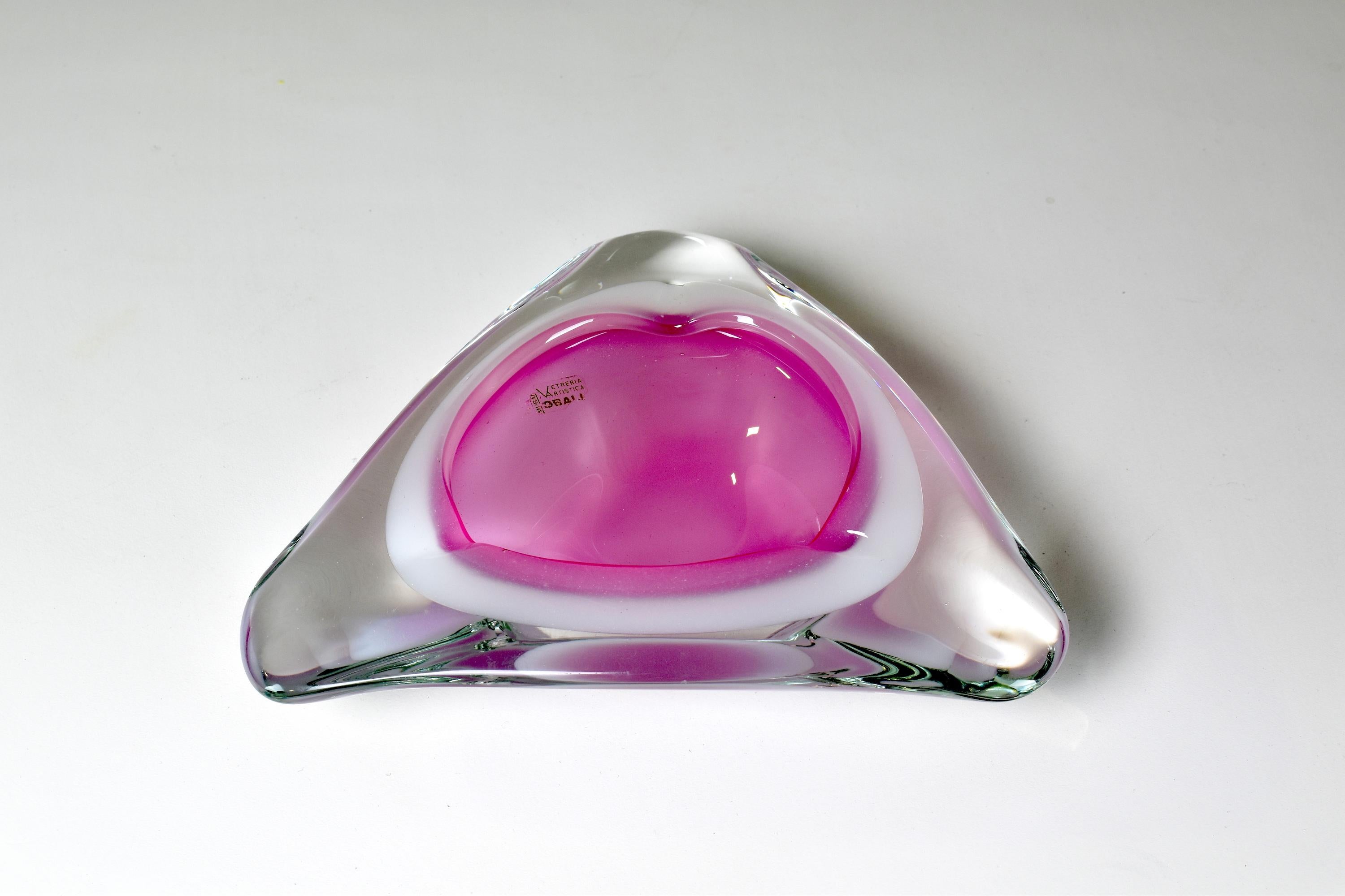 Italian 1980s Murano Sommerso Ashtray by Oball For Sale