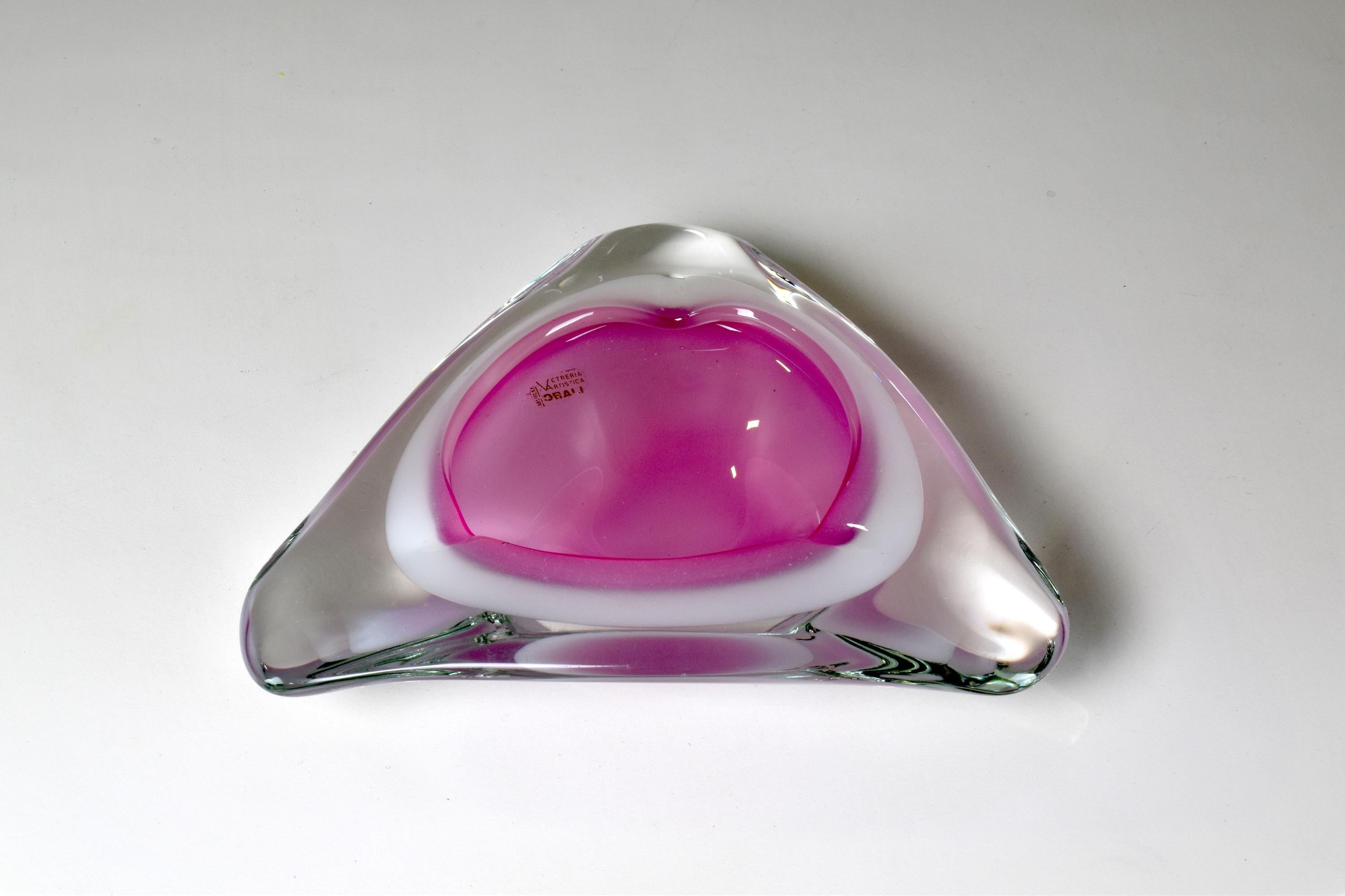 1980s Murano Sommerso Ashtray by Oball In Good Condition For Sale In Paris, FR